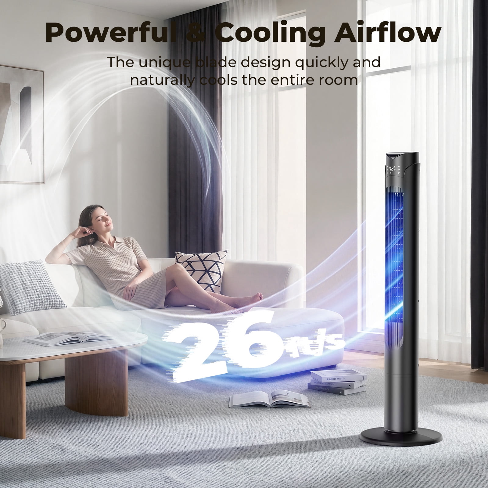 Patbrela 41 in Tower Fan, Wide Oscillating Cooling Fan with Remote, 3 Speeds, 3 Modes, LED Display, Quiet Operation (Black, 41 in) byxbq