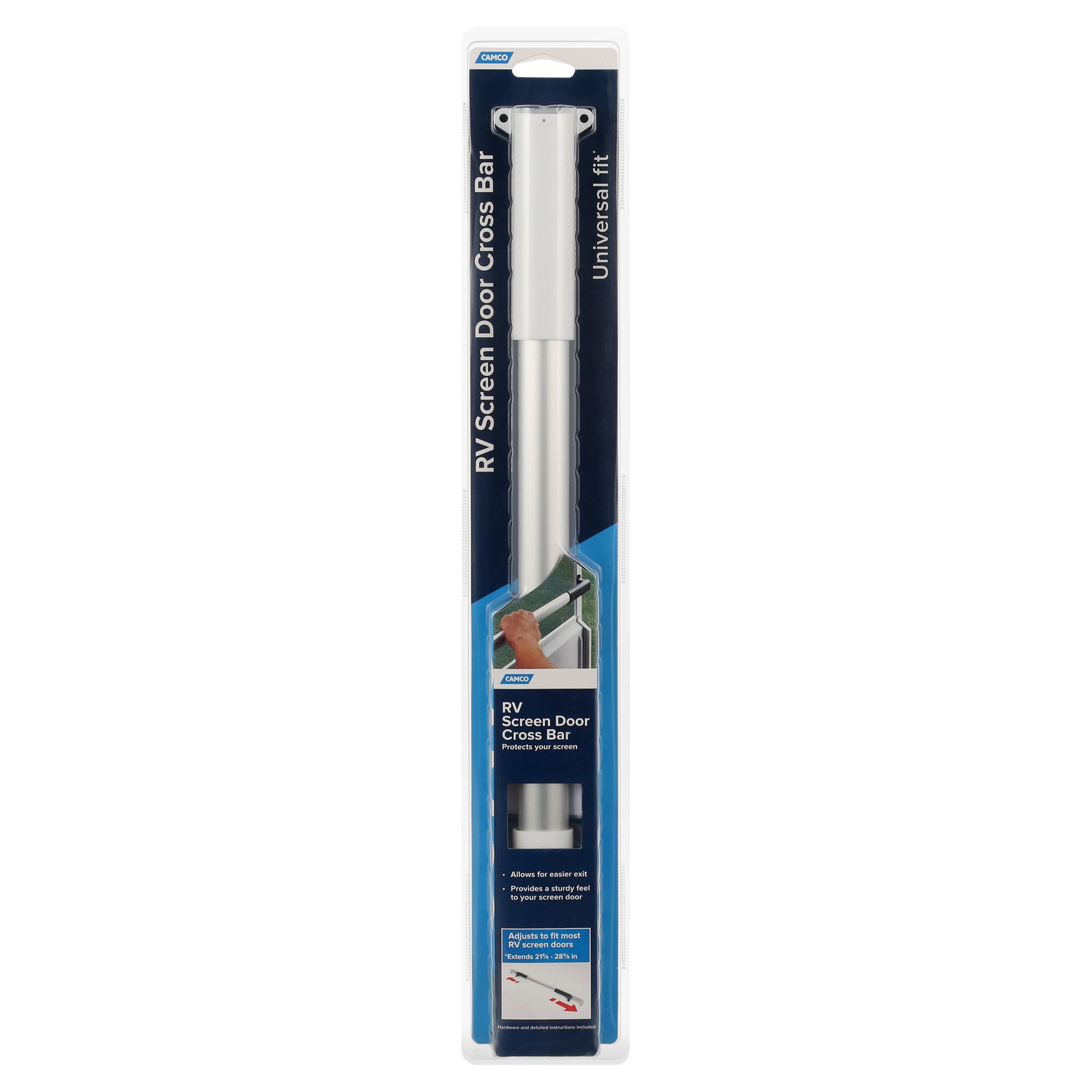 Camco RV Screen Door Cross Bar, Adjustable Handle for Easy Exit and Protection (White, 21.625 in to 28.625 in) fnacw