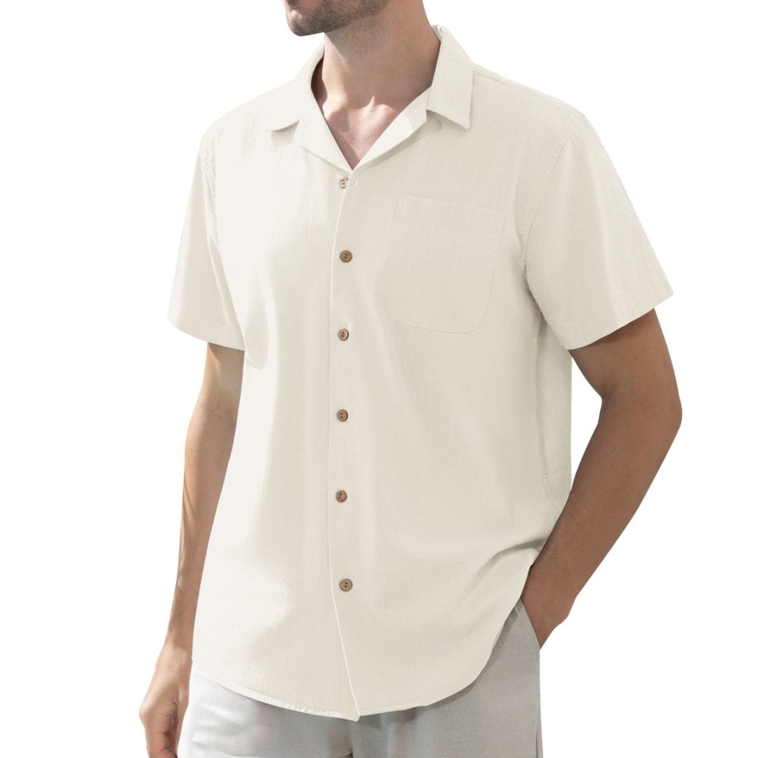 sogami Men's Linen Blend Short Sleeve Hawaiian Button Down Shirt (White, L) bd4ip