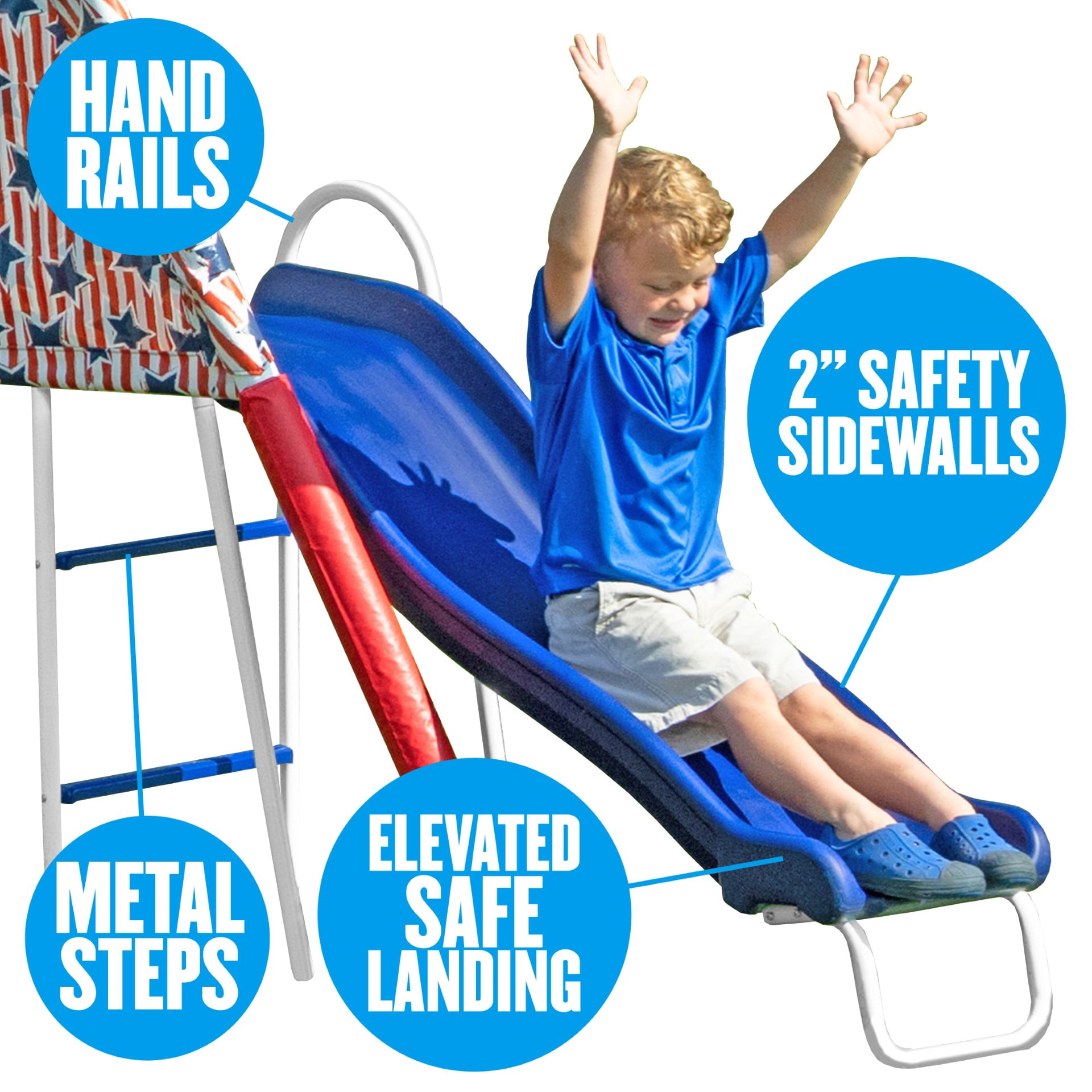 XDP Recreation Freedom Fun Metal Swing Set with Super Disc Saucer, See-Saw, and Slide (White, 128 in W x 91 in D x 74 in H) b6pmt