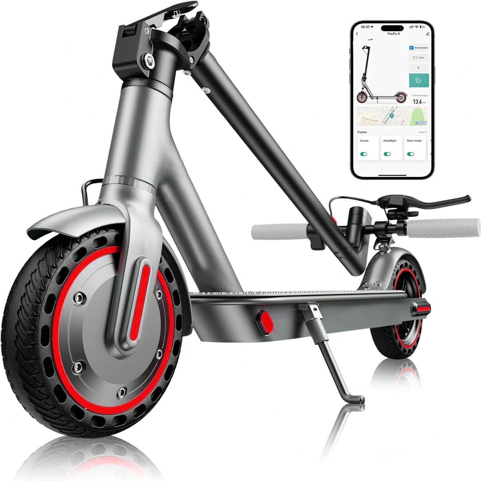 DIERTTIER Electric Scooter for Adults, 350W Motor, 19MPH Max Speed, Foldable Commuter E-Scooter (Red, 8.5 in Tires) 6xopp