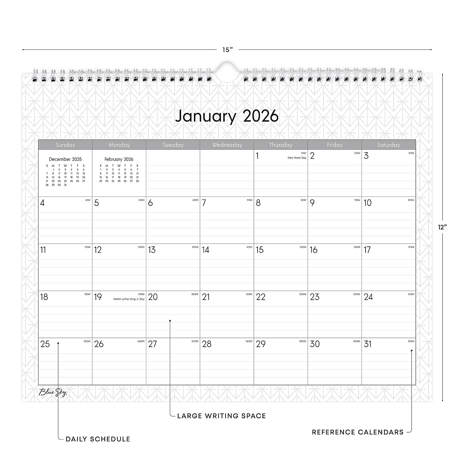Blue Sky 2026 Monthly Wall Calendar, Enterprise Planning Edition, Professional Office Organizer (Blue, 15 in x 12 in) czdeu