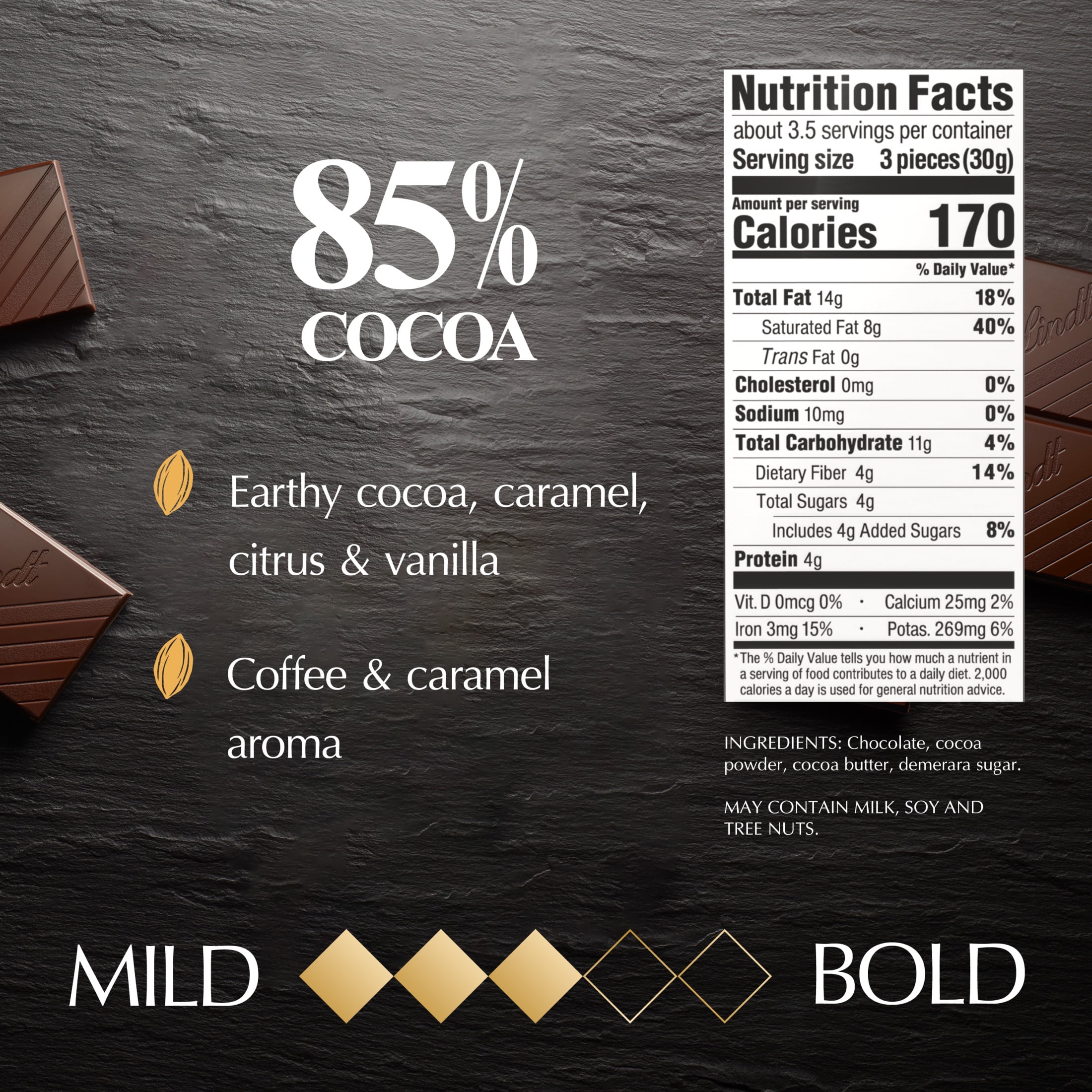 Lindt Excellence Dark Chocolate Bar, 85% Cocoa, Premium Gourmet Confectionery (3.5 oz) yhxpq