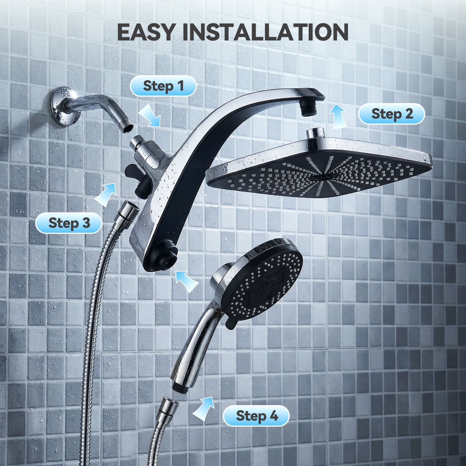INAVAMZ 12 Inch High Pressure Rain Shower Head and 9-Spray Handheld Combo with Magnetic Docking (Matte Black, 60 in Hose) 0ys75