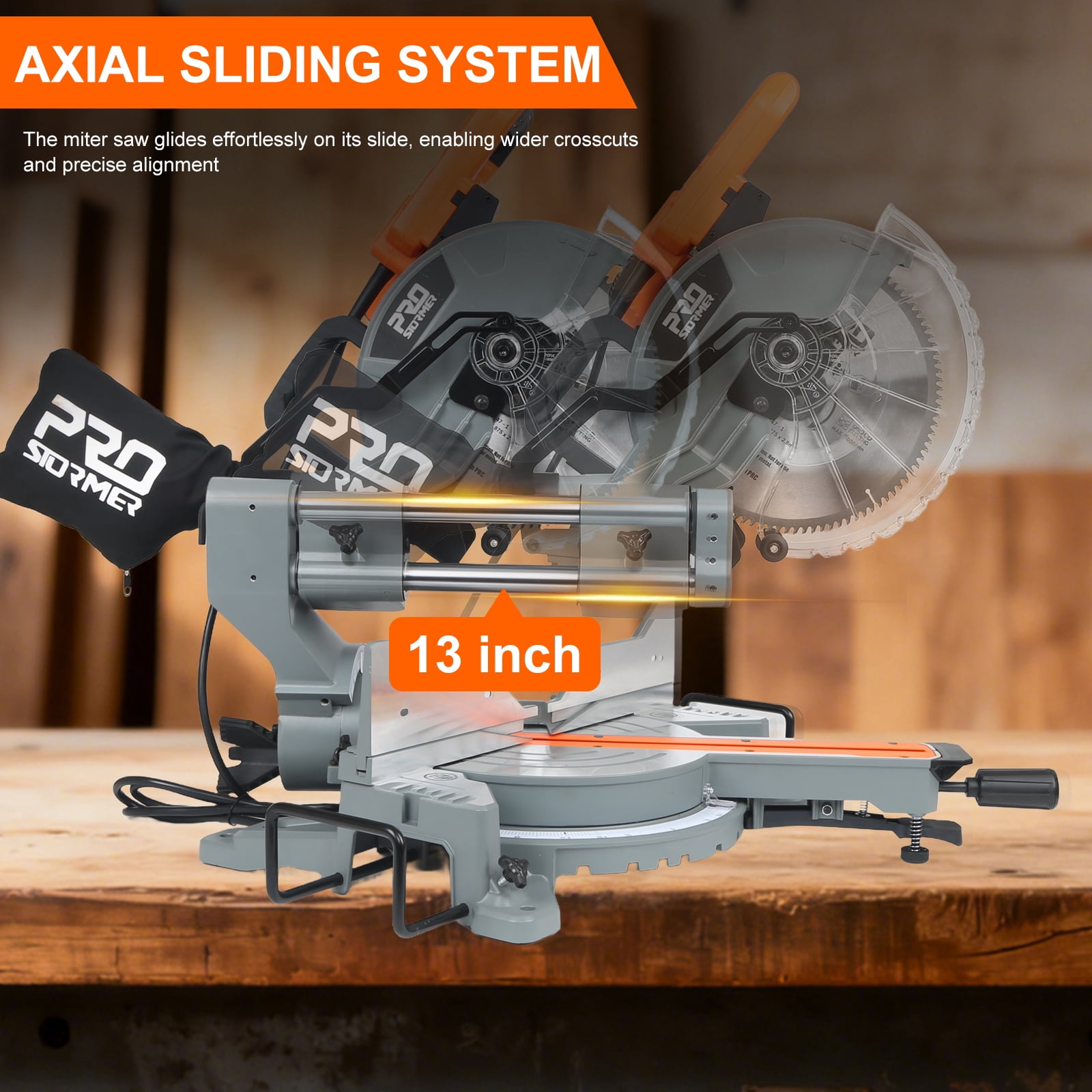 Prostormer 10-Inch Double Bevel Compound Miter Saw, 15A 5000RPM Power Tool with LED Shadow Line and Expansion Table (Silver, 10 in) 90e8c