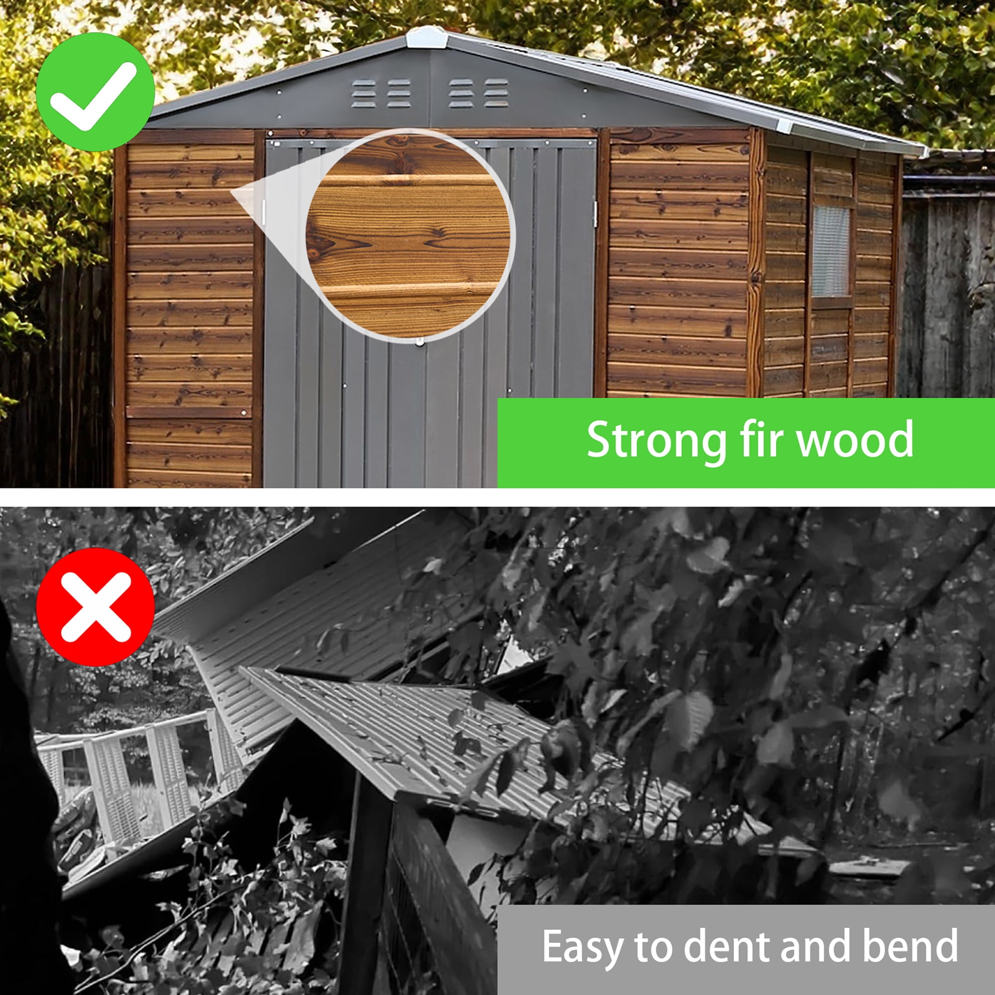 FFZ Iron-Wood Outdoor Tool Shed, Weatherproof Storage House for Garden and Garage (Dark Gray, 87.2x71.46x77.95 in) oe0uf