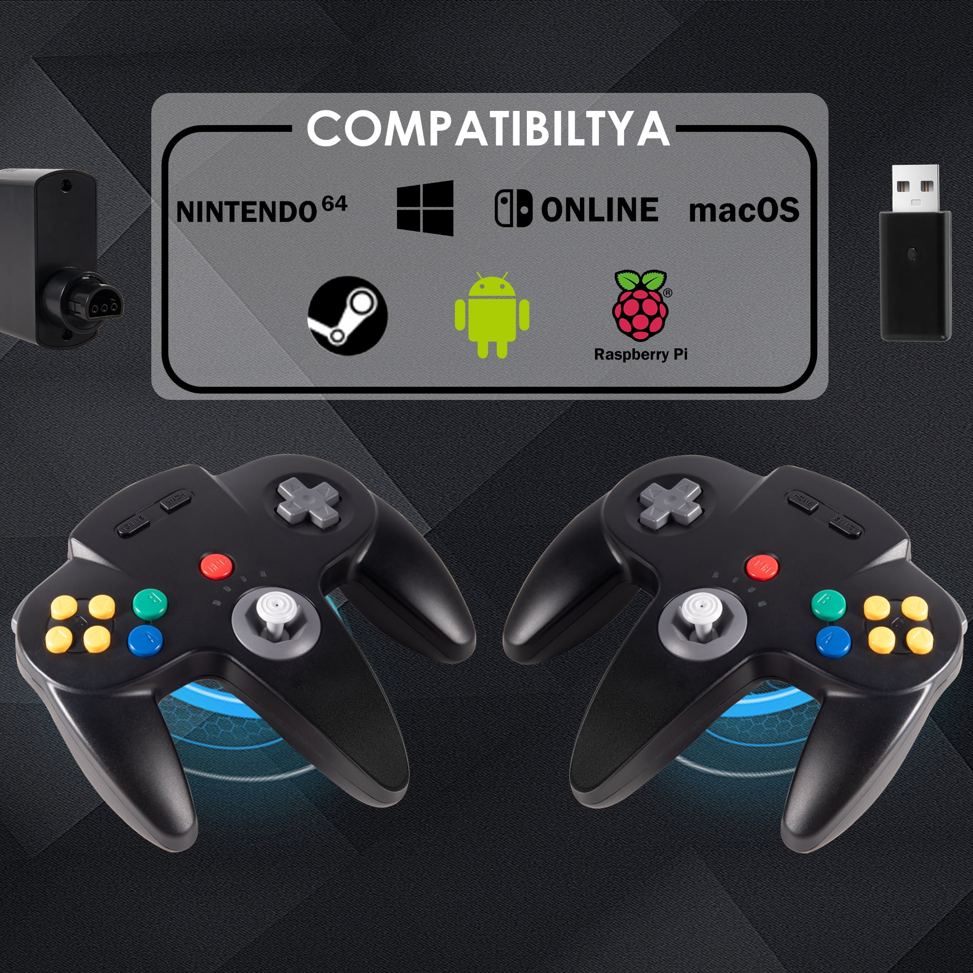 Luxmo 2.4GHz Wireless Gaming Controller for N64 Console, Switch, PC, and Raspberry Pi (Black, 1 Pack) 5tke5