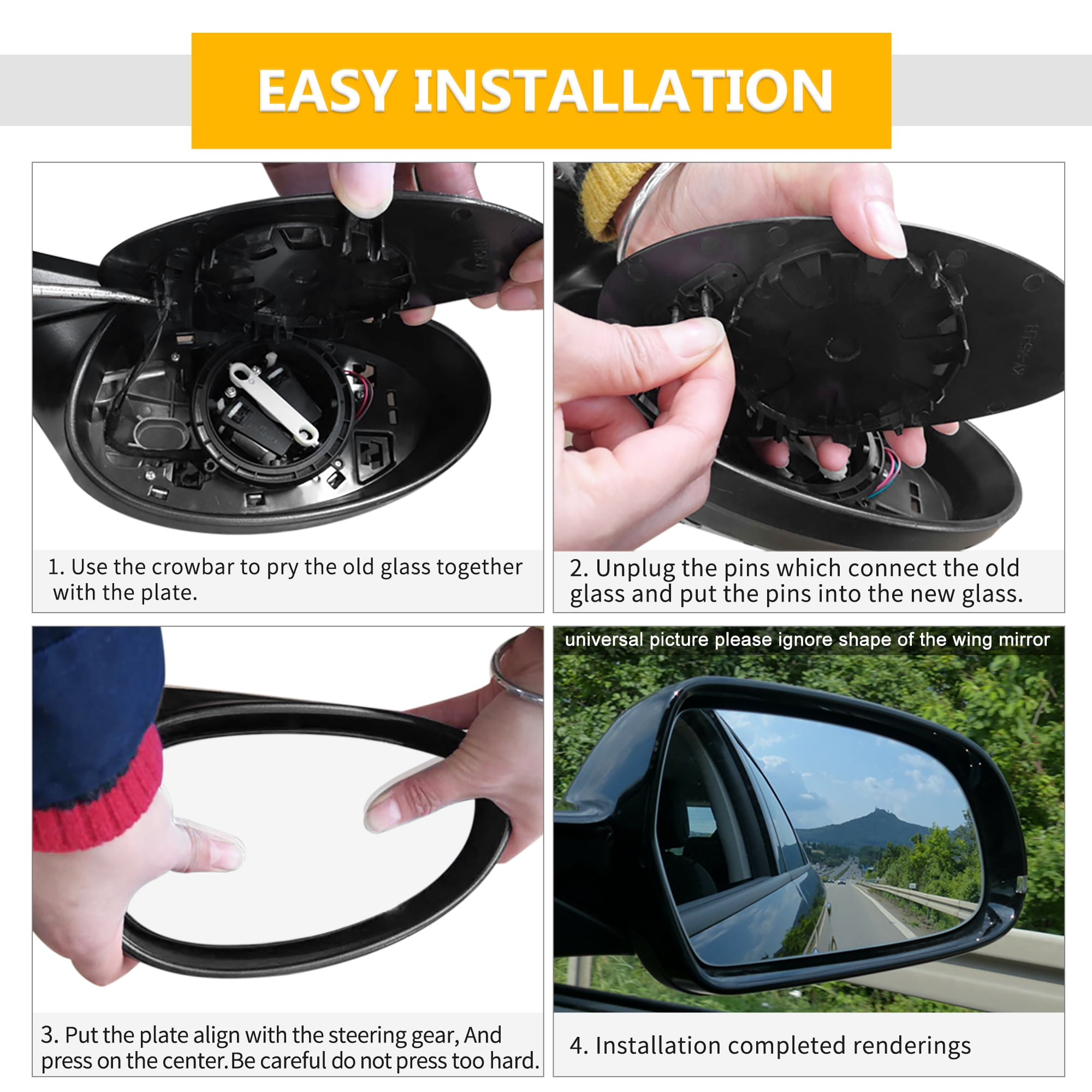 Unique Bargains Car Rearview Mirror Glass Replacement with Backing Plate Heated Right Side (Clear, 7.01 in x 5.04 in) 5wjcg