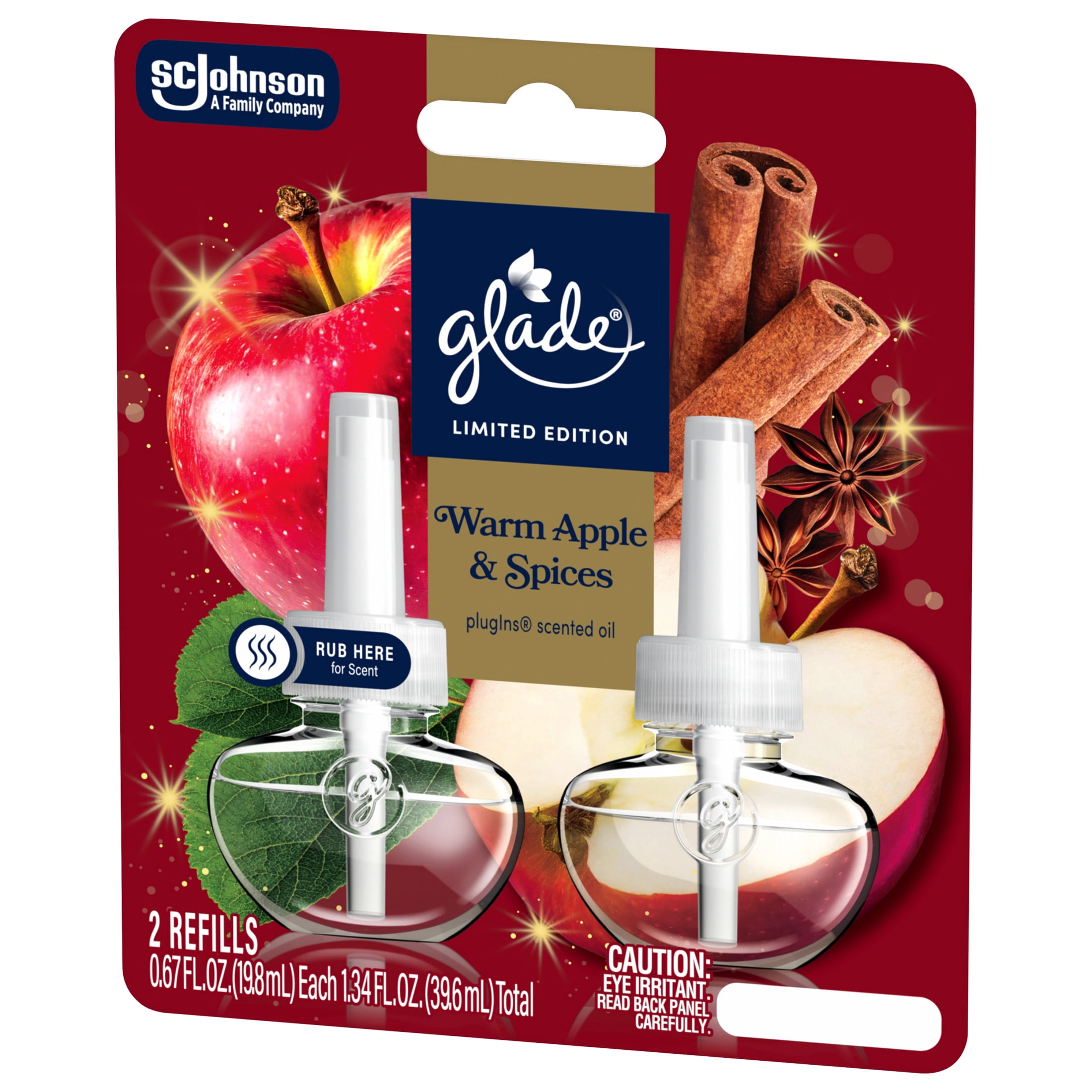 Glade PlugIns Scented Oil Refills, Warm Apple & Spices, Long-Lasting Home Fragrance (2 Count, 1.34 oz) qm8lo