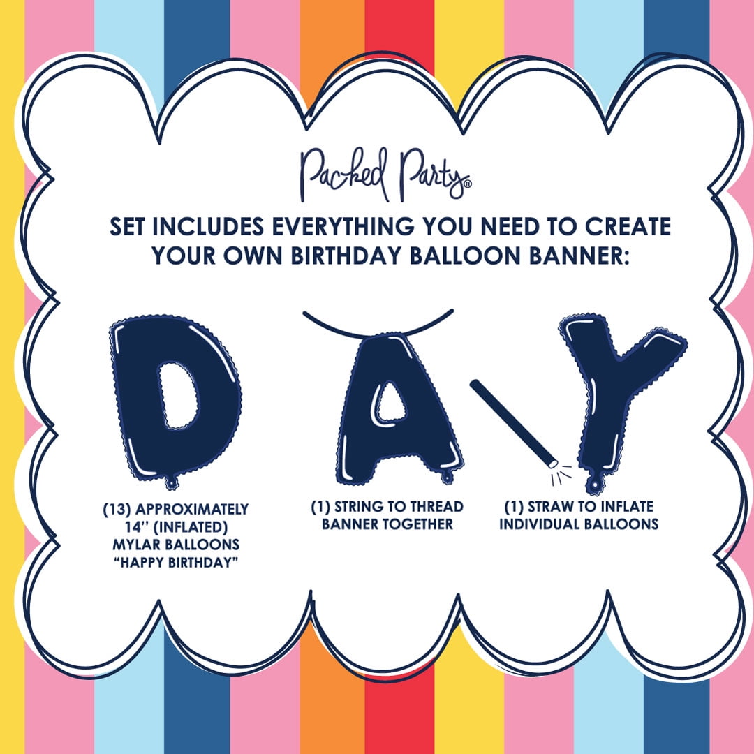 Packed Party Happy Birthday Mylar Balloon Banner (Iridescent, 19.6 ft) 1g35p