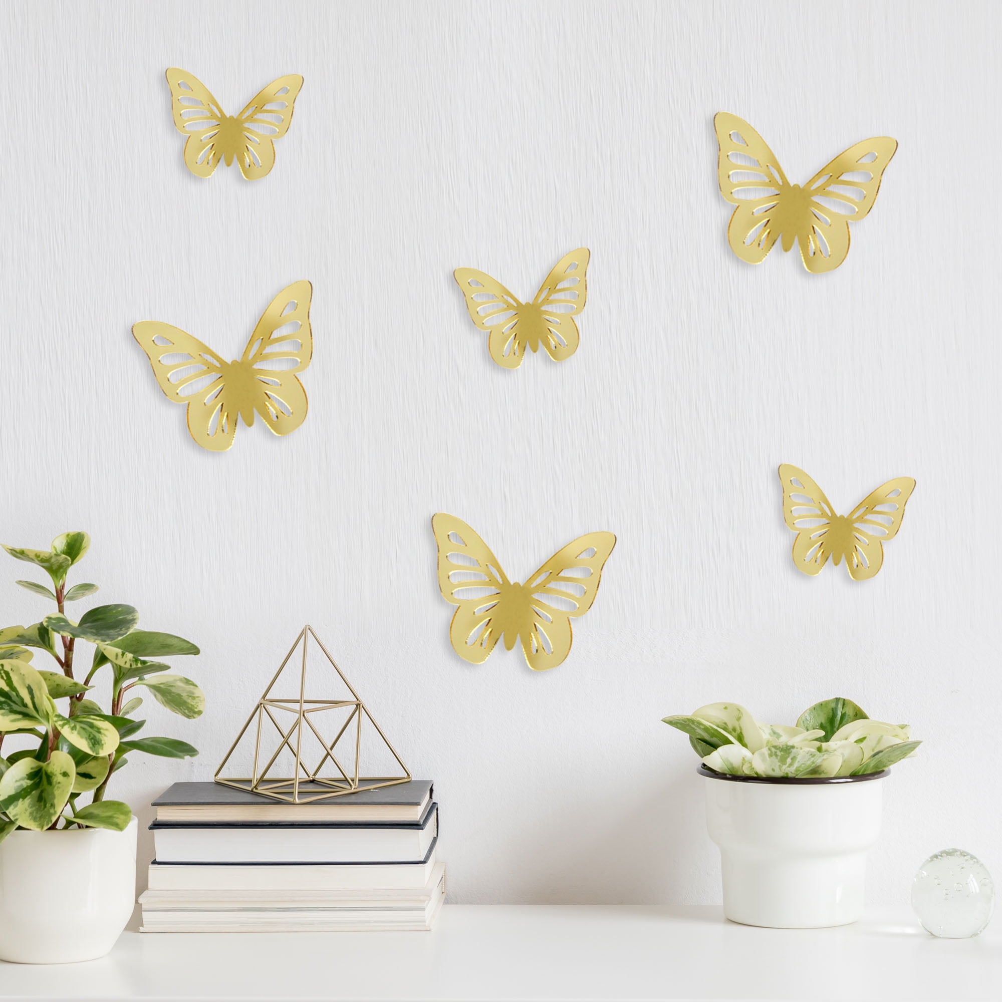Blue Moon Studio 3D Butterfly Mirror Wall Decals, Decorative Adhesive Art (Gold, 6 Pack) r6jgt