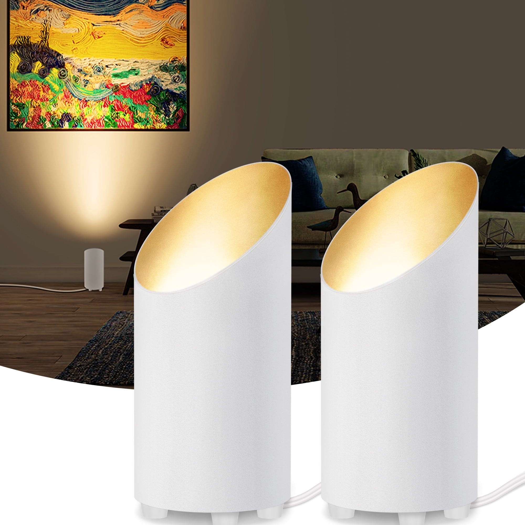 SUNVIE Indoor LED Uplight Floor Lamp with GU10 Bulbs (White, 2 Pack, 8 in Height) rx0mq