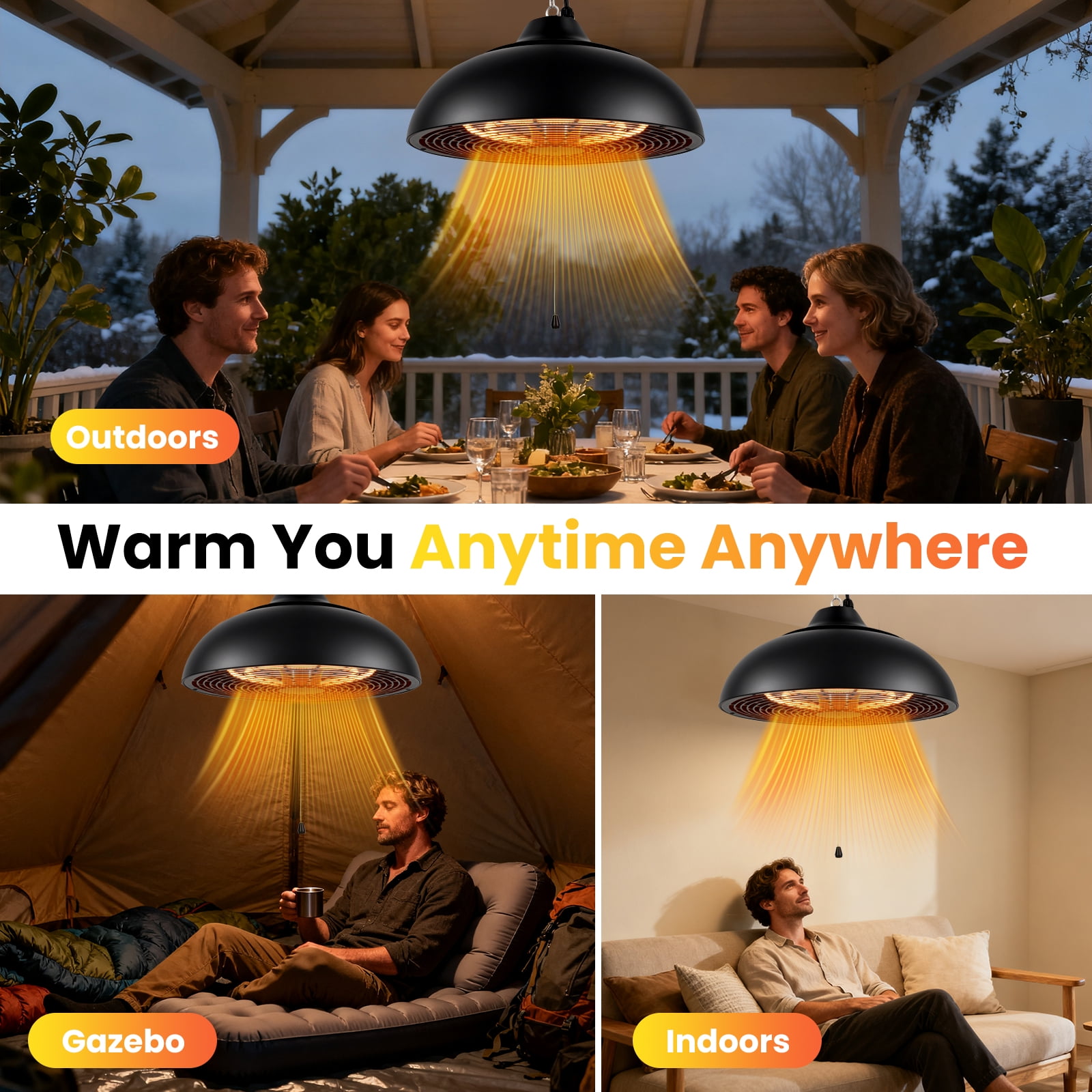 Advwin Electric Hanging Patio Heater, Ceiling Mounted Outdoor Space Heater with 3 Adjustable Heat Modes (1500W) yoqct