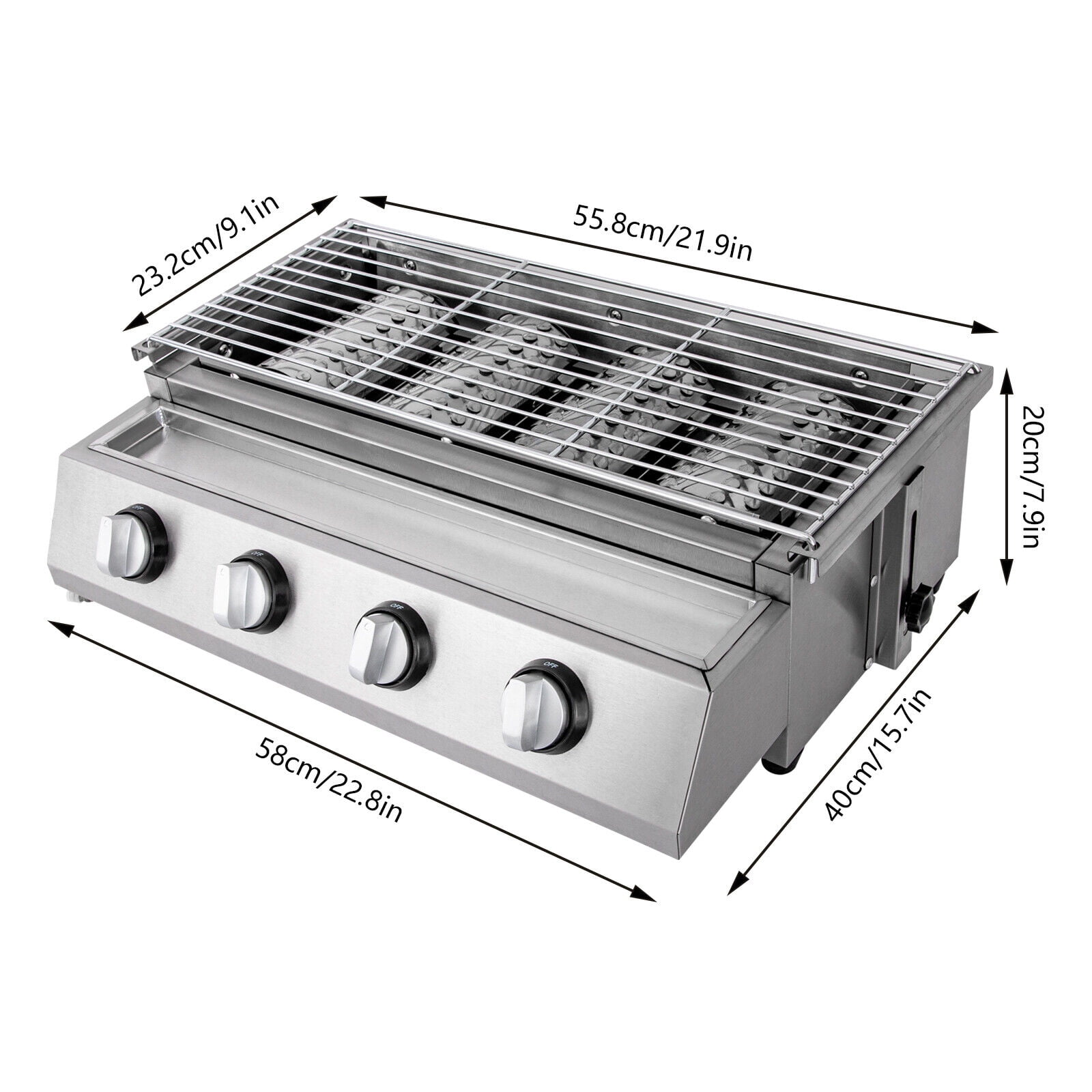 TOOL1SHOoo 4 Burner Gas BBQ Grill Stainless Steel Portable Outdoor Cooking Stove (Silver, 22.6 in x 16.7 in x 7.9 in) ton76