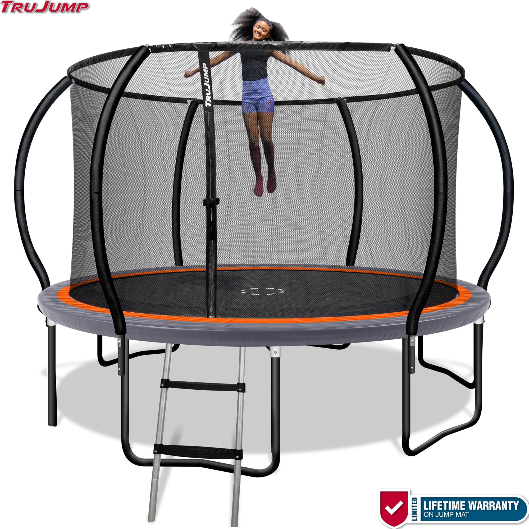 Tru-Jump PRO Outdoor Trampoline with Curved Pole Enclosure and Jump Mat (12 ft) 01ys0