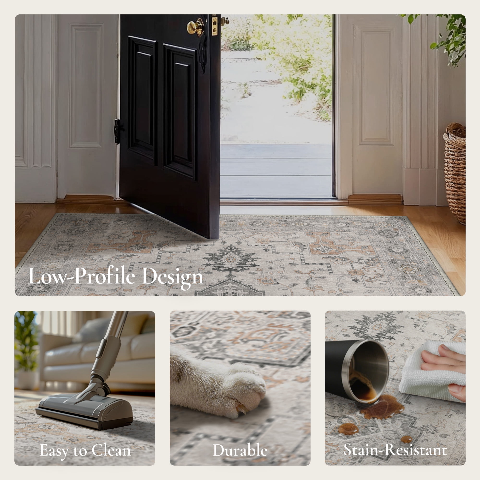 KUETH Modern Area Rug, Machine Washable Non-Slip Low Pile Carpet for Living Room and Bedroom (Light Taupe Brown, 8 ft x 10 ft) f6vvg