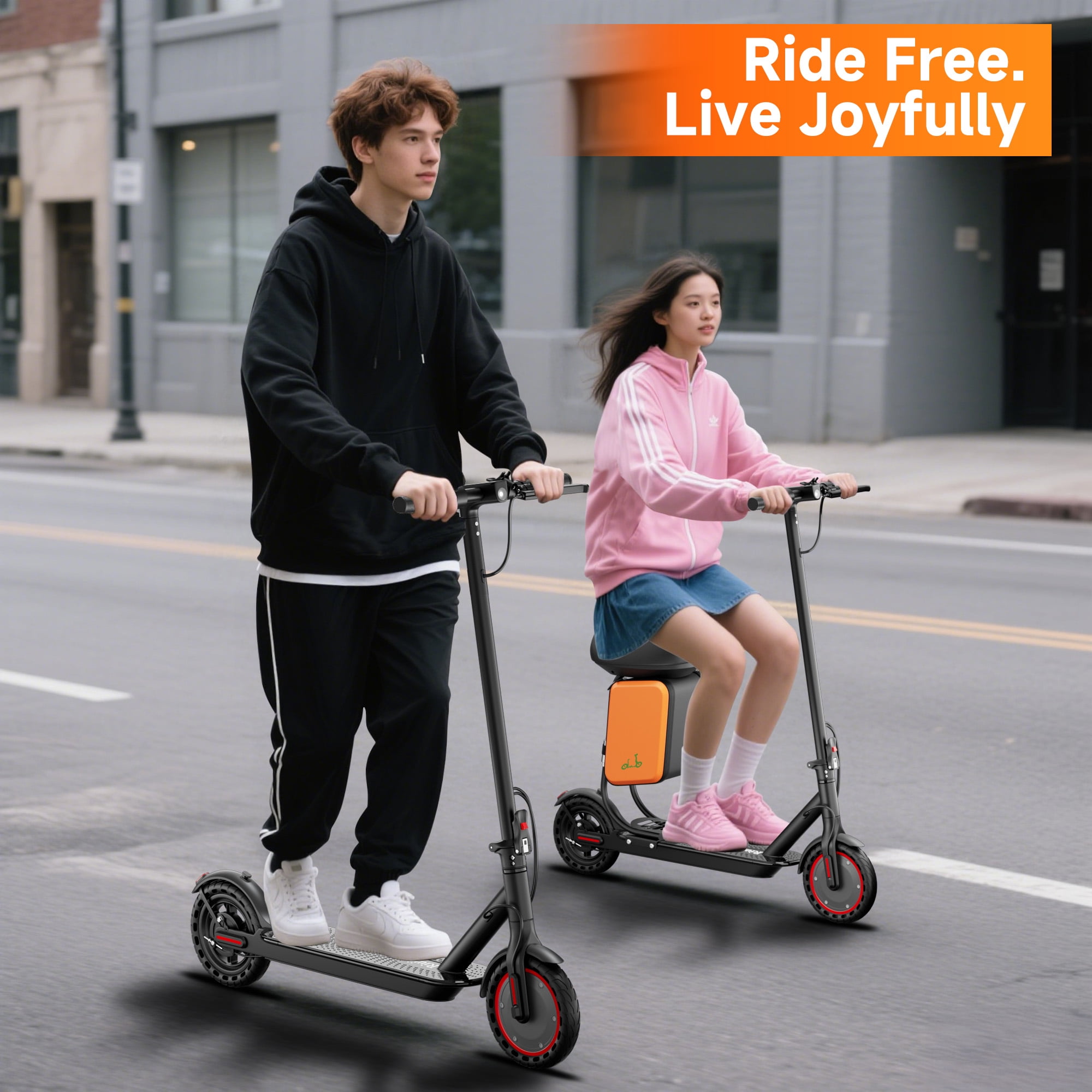 Riuiio Electric Scooter with Seat, 19MPH Commuter E-Scooter, 21-Mile Range, 350W Motor, Foldable Design with Storage Bag (Black, 31 lb) jseoc