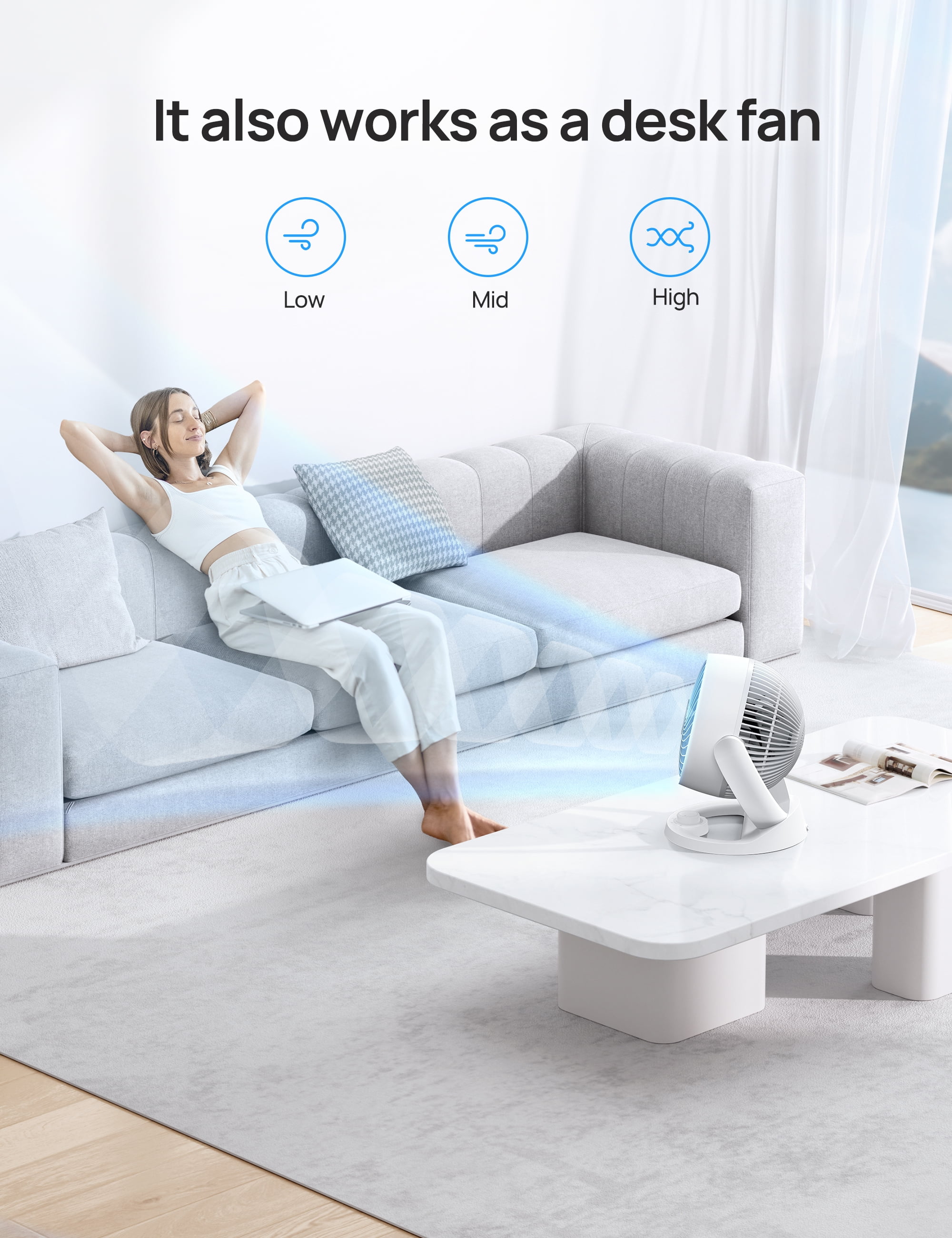 Dreo Table Air Circulator Fan, Quiet Desktop Cooling for Home and Office (White, 12 in) t30v4