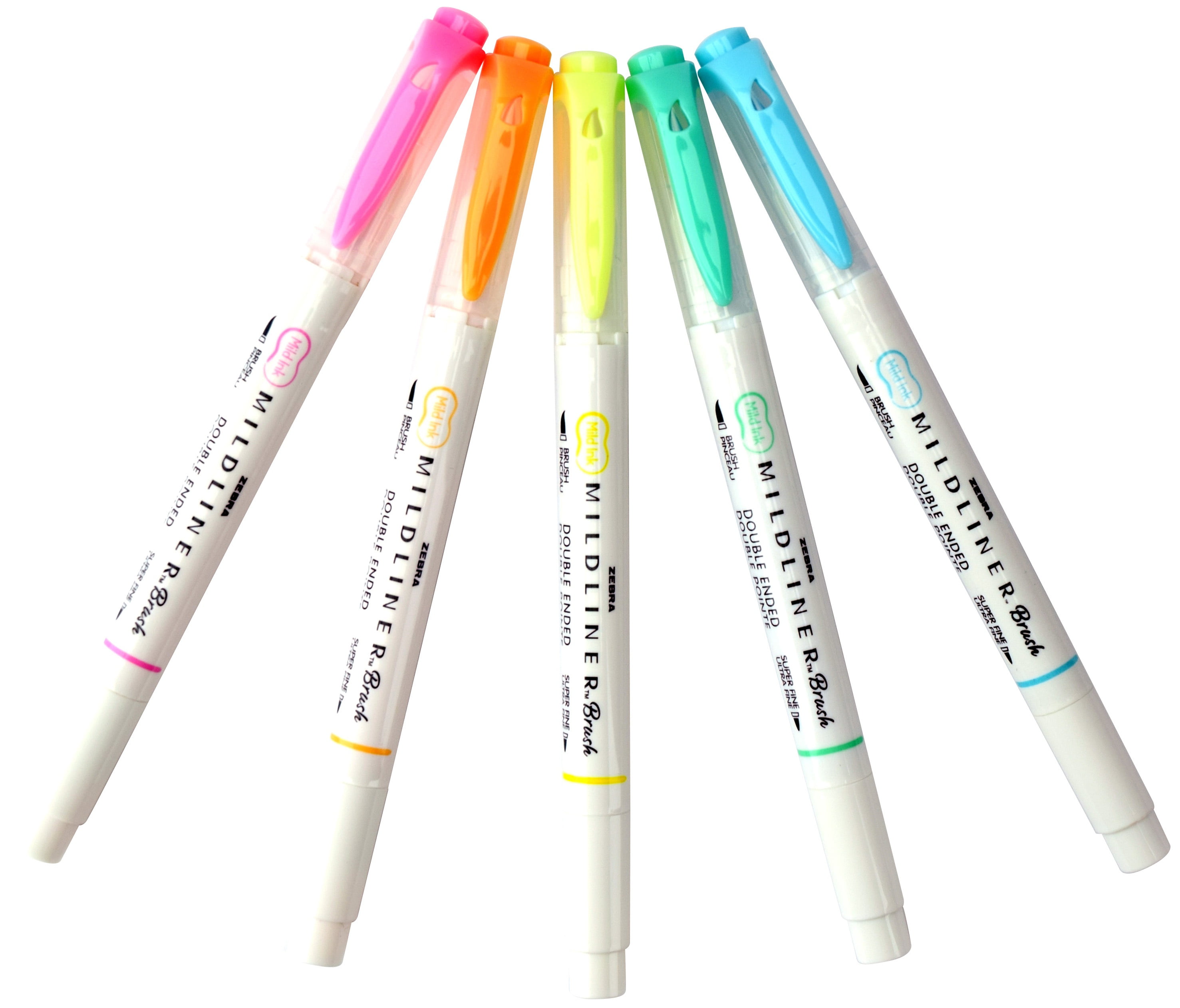 Zebra Mildliner Double-Ended Brush Pen Set, Fluorescent Highlighters, Creative Journaling Markers (Green, 5-Pack) um777