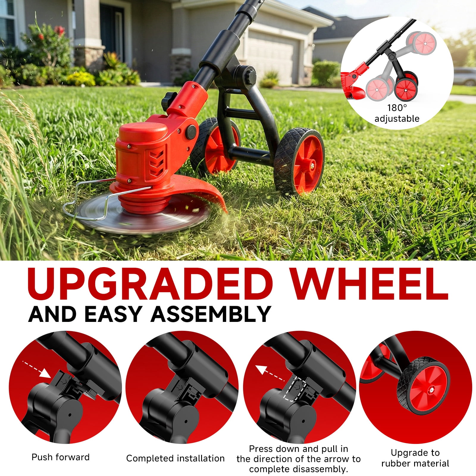 Tanbaby Cordless Weed Wacker and String Trimmer with 3-Blade System (Red, 6 in) f7m2x