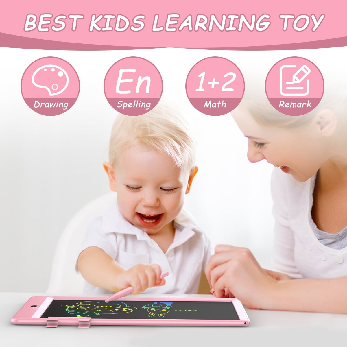 Xueyu LCD Writing Tablet for Kids, 10 Inch Reusable Doodle Board, Educational Drawing Pad for Travel (Pink, 10 in) z8mia