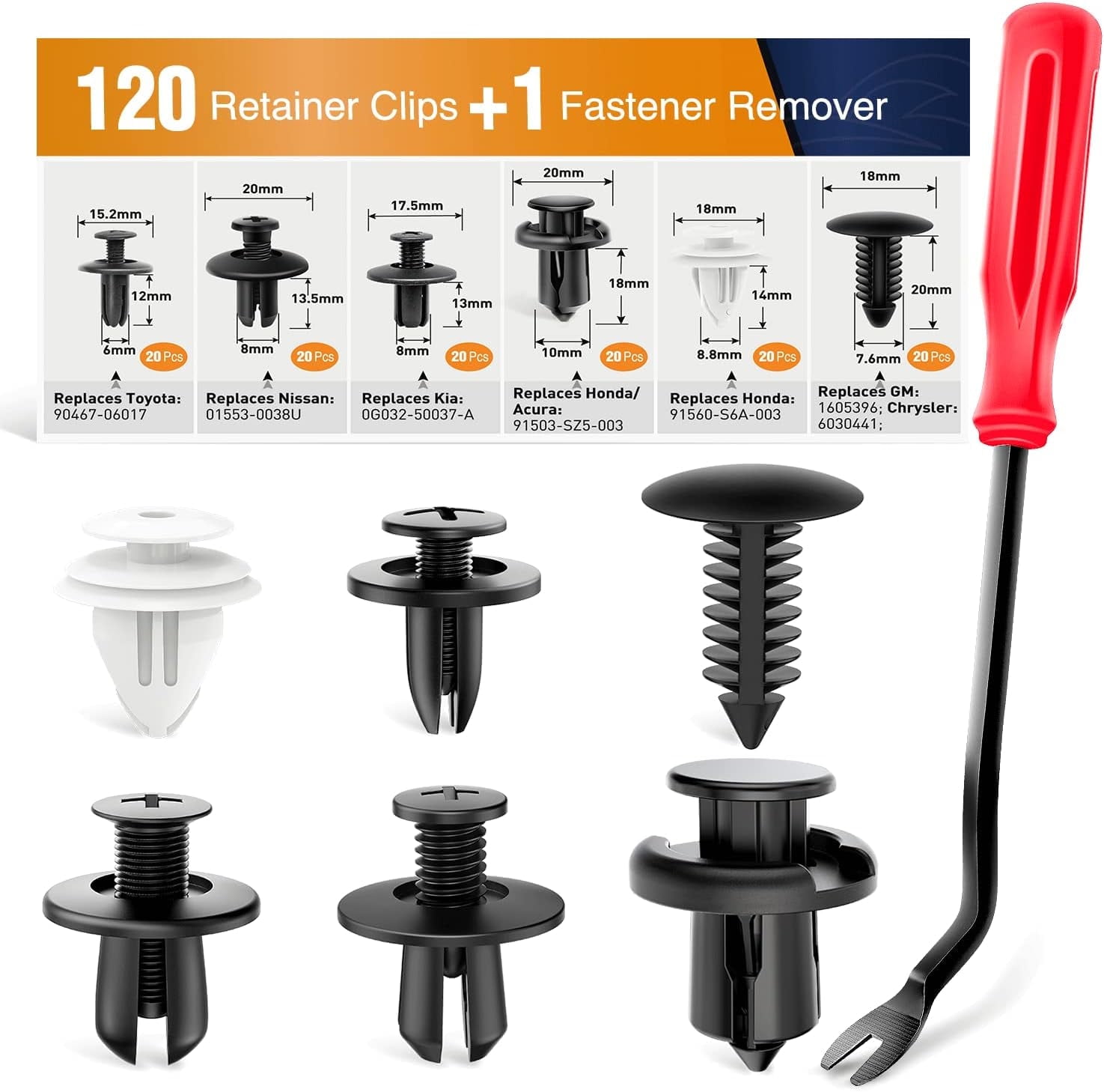 GOOACC Car Bumper Push Retainer Clips and Nylon Fastener Rivet Kit (Black, 121 Piece Set) 3c80a