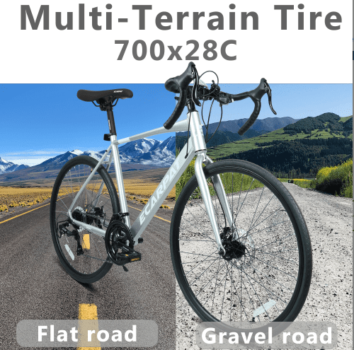 FENGFAN Road Bike 16-Speed Disc Brake Bicycle Lightweight Aluminum Frame (Silver, 700C x 28 in) cbq57