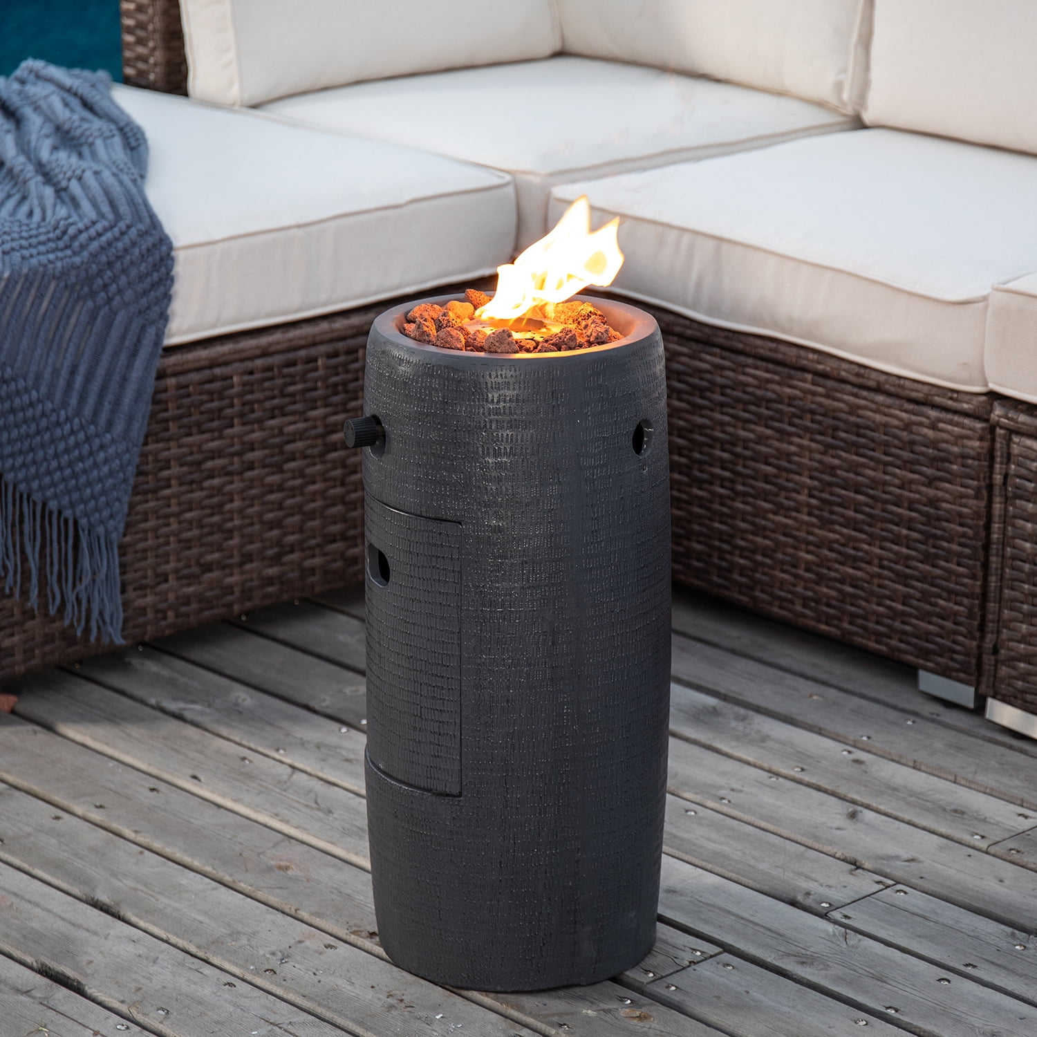 VENTOPYR 15,000 BTU Outdoor Propane Fire Pit Table with Lava Rocks (Grey, 11 in) jaguf