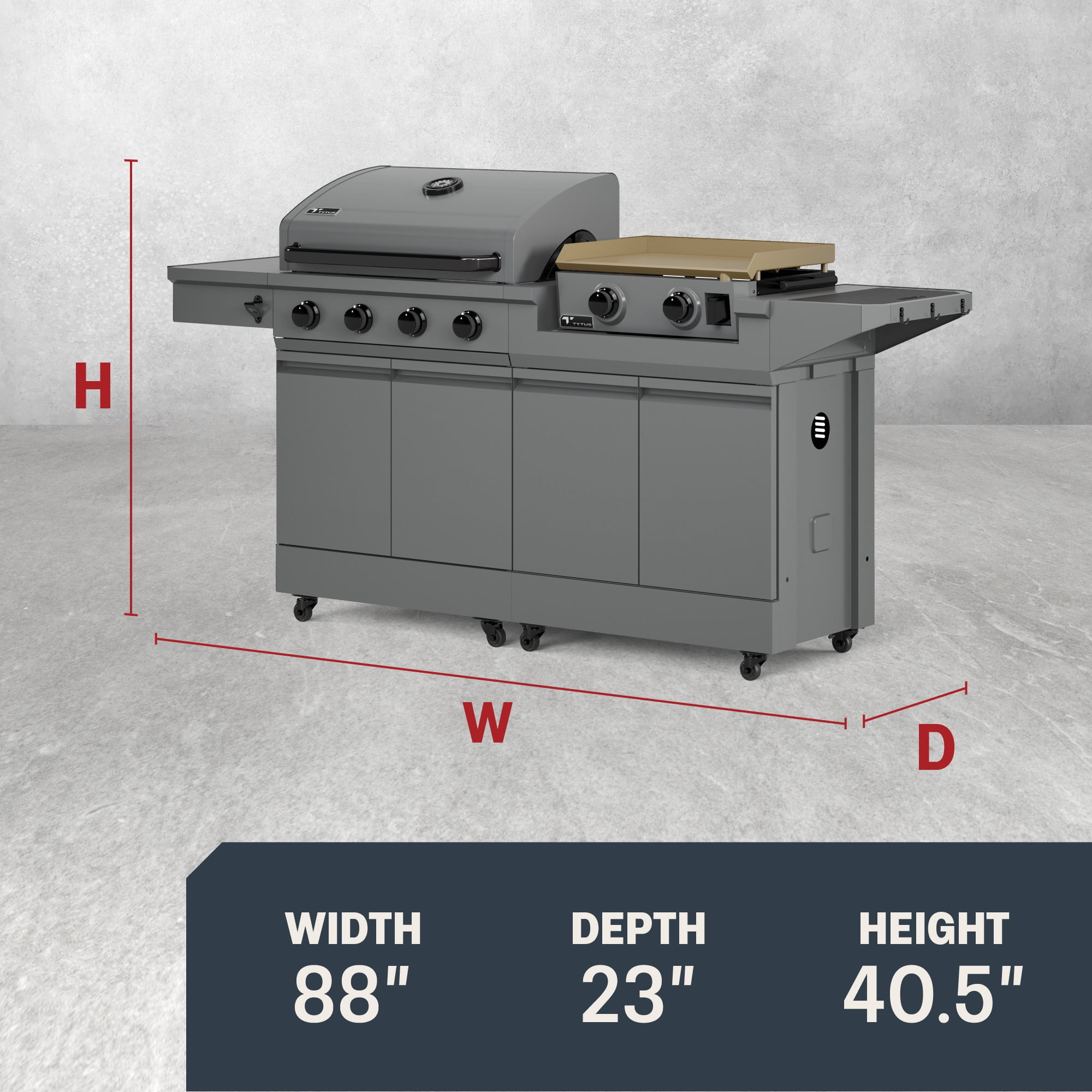 TYTUS Modular Duo 4-Burner Gas Grill and 2-Burner Gas Griddle Station with Light and Cover (Grey) so82u