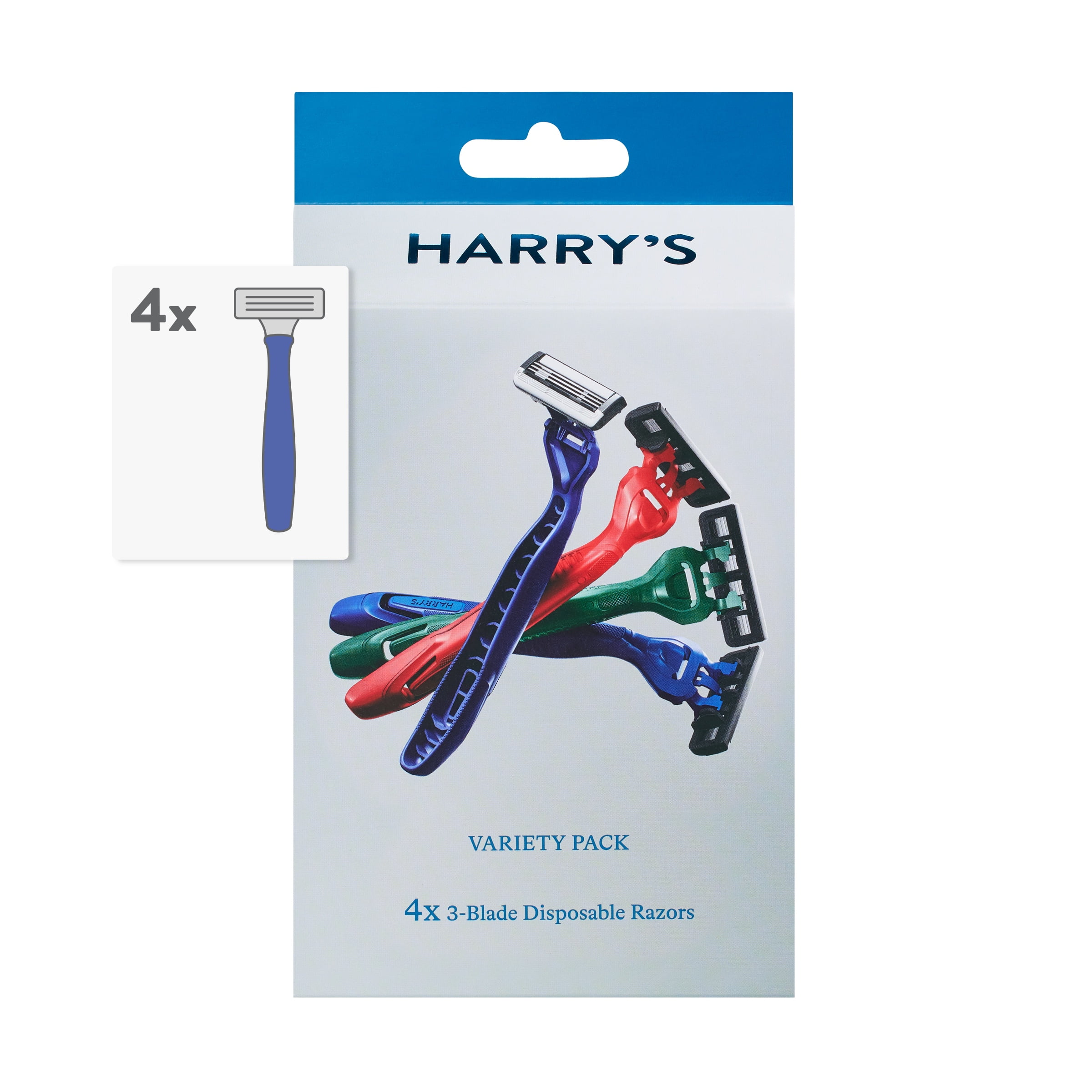 Harry's Men's 3-Blade Disposable Razors (Multi-Color, 4 Count) tktny