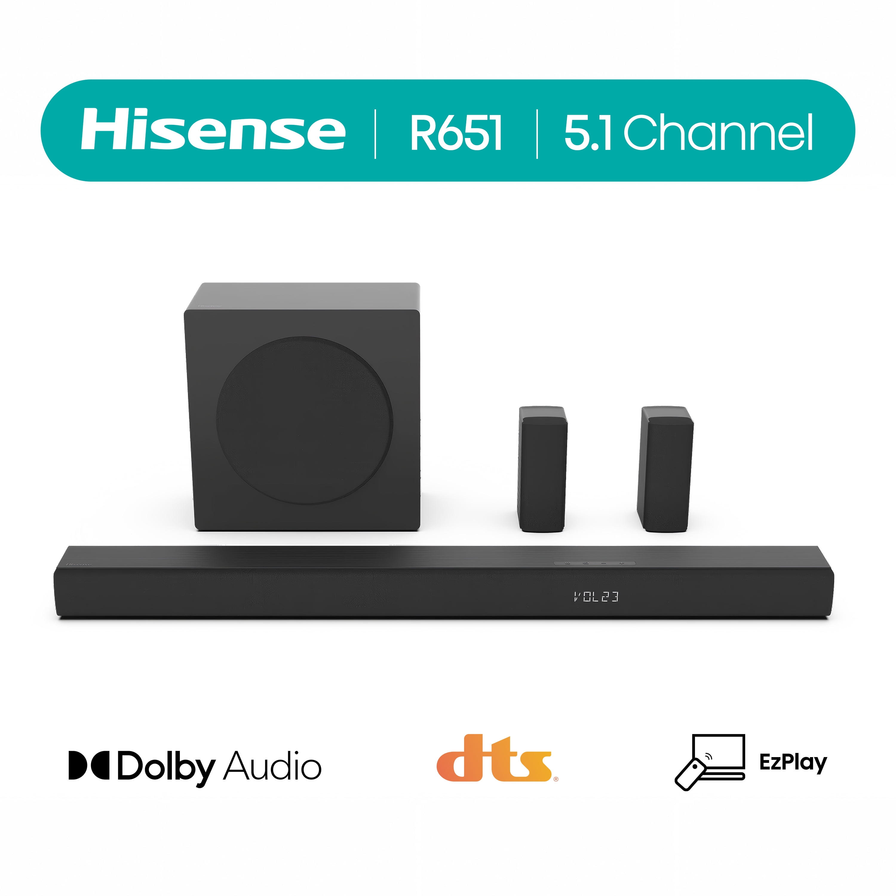 Hisense R651 5.1 Channel 510W Soundbar System with Wireless Subwoofer and Rear Speakers (Black) vs1eh
