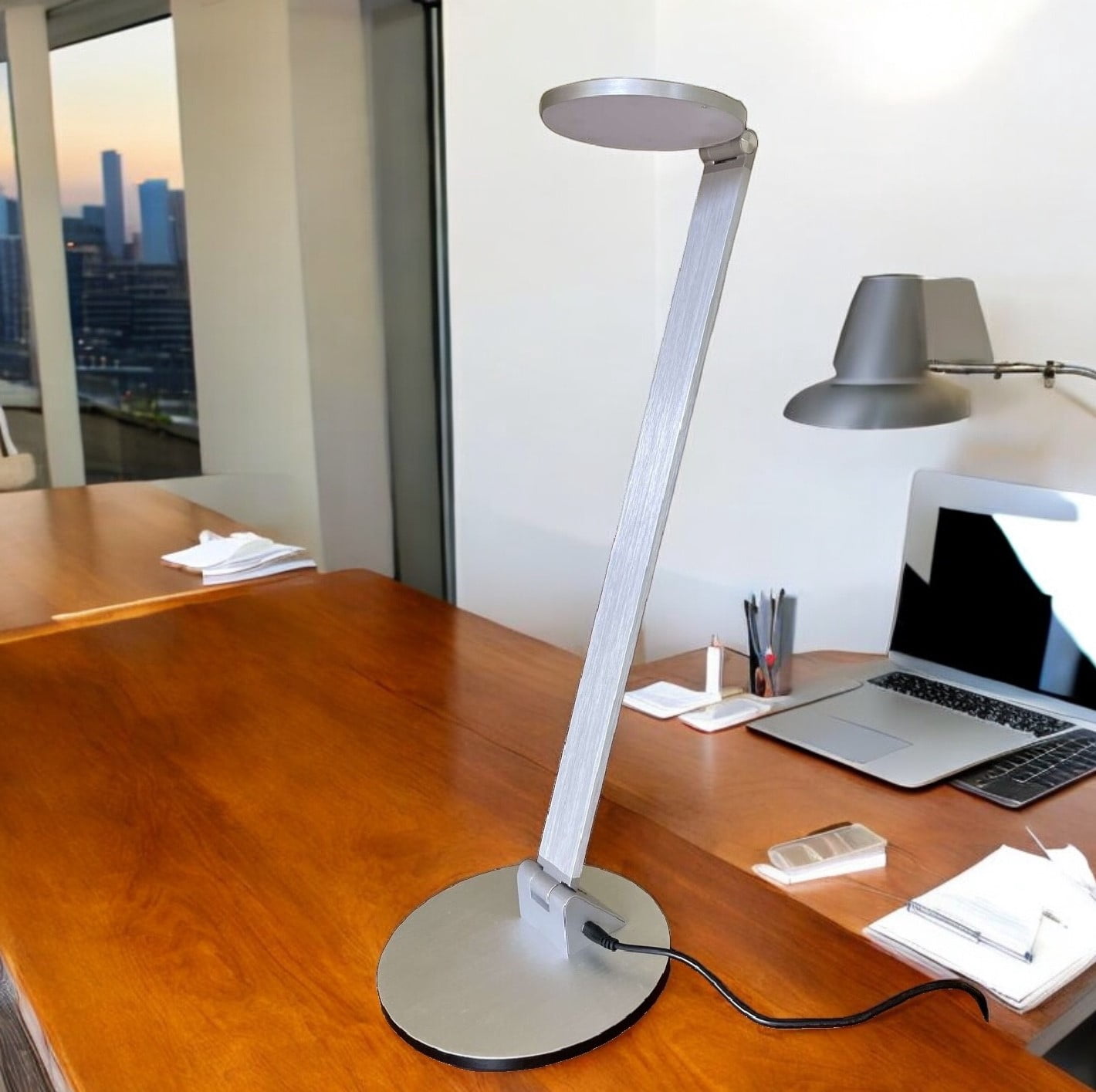 Tensor Slim Line O LED Desk Lamp, Foldable Task Light with 18 in Hinged Arm (Silver, 12W) u22k8