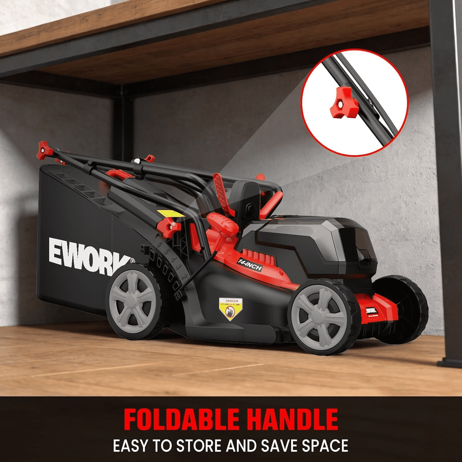 EWORK 40V Cordless Electric Lawn Mower, Lightweight Push Mower with 2 Batteries & Charger (Red, 14 in) r61g7