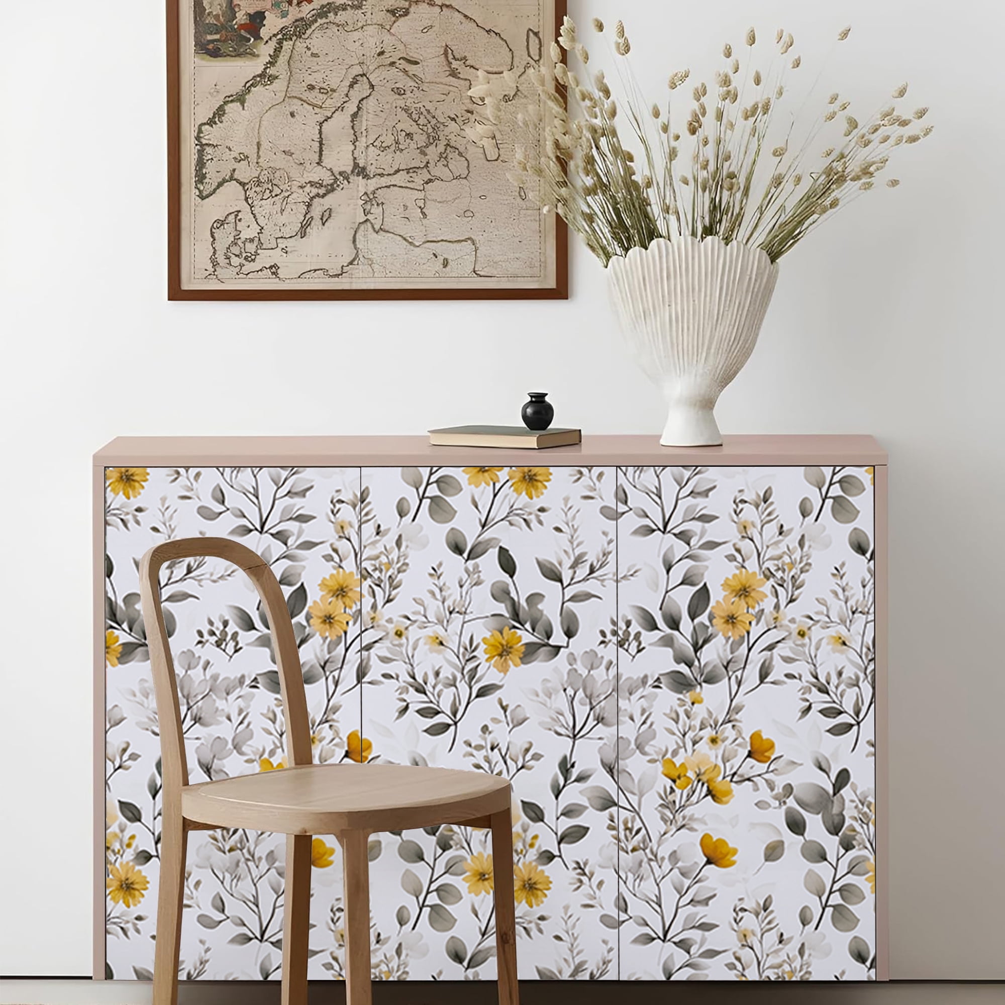 Abyssaly Floral Peel and Stick Wallpaper, Vintage Vinyl Contact Paper for Home Decor (Yellow, 17.3 in x 118 in) 54pri