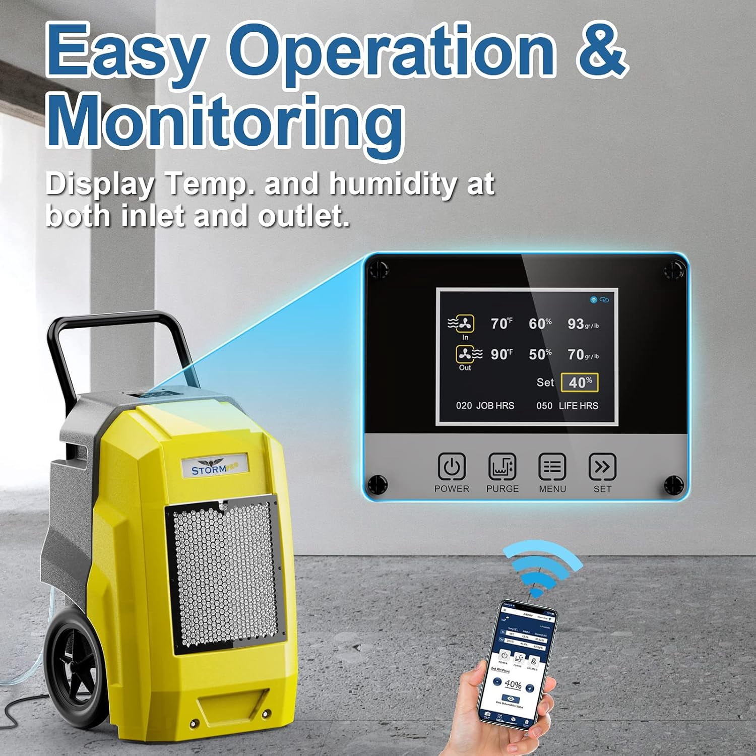 AlorAir 180 Pints Commercial Dehumidifier with Built-in Pump and Wi-Fi (Yellow, 180 Pints) gvutg