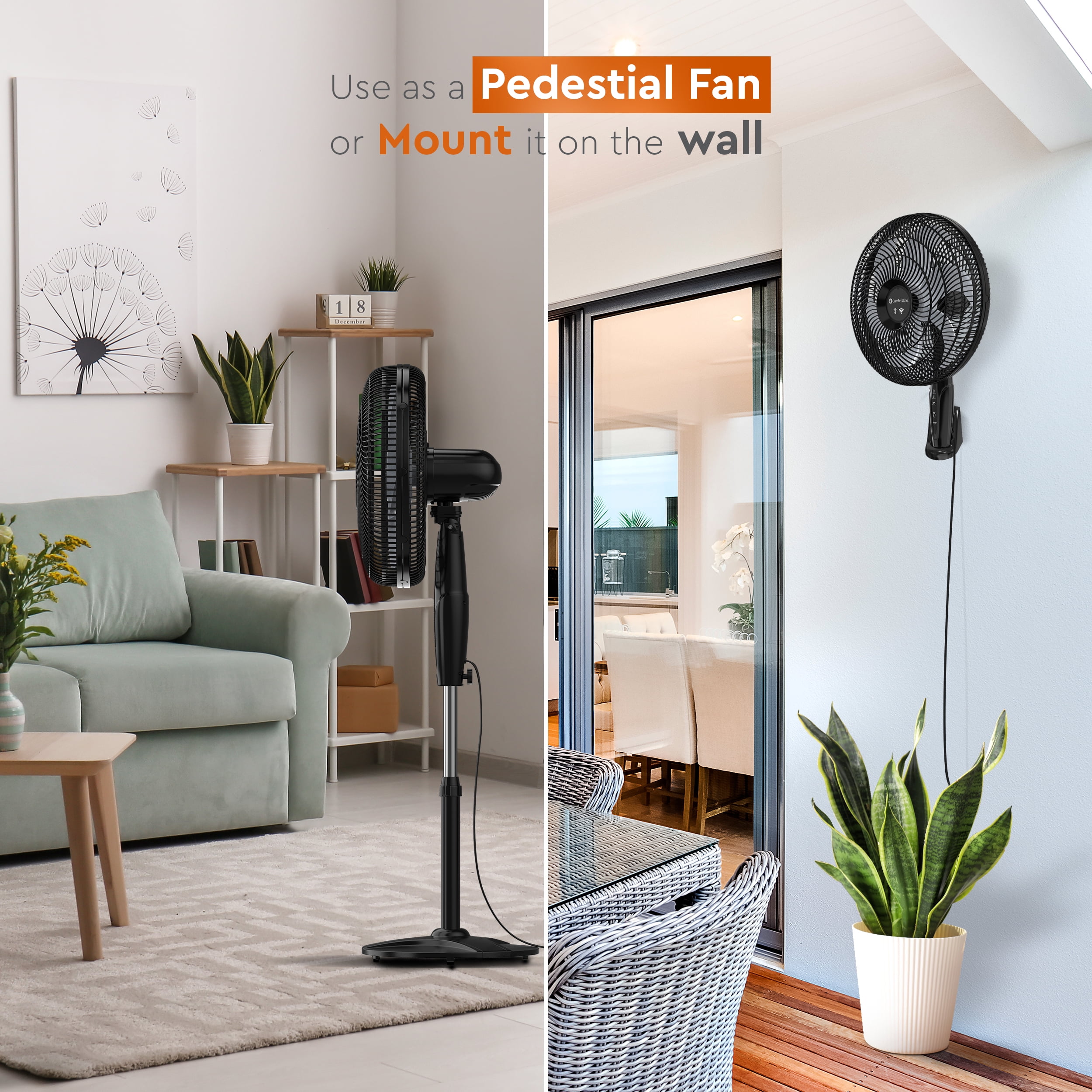 Comfort Zone 18 in. Oscillating Stand Fan (Black, 53 in Height) mjkk6
