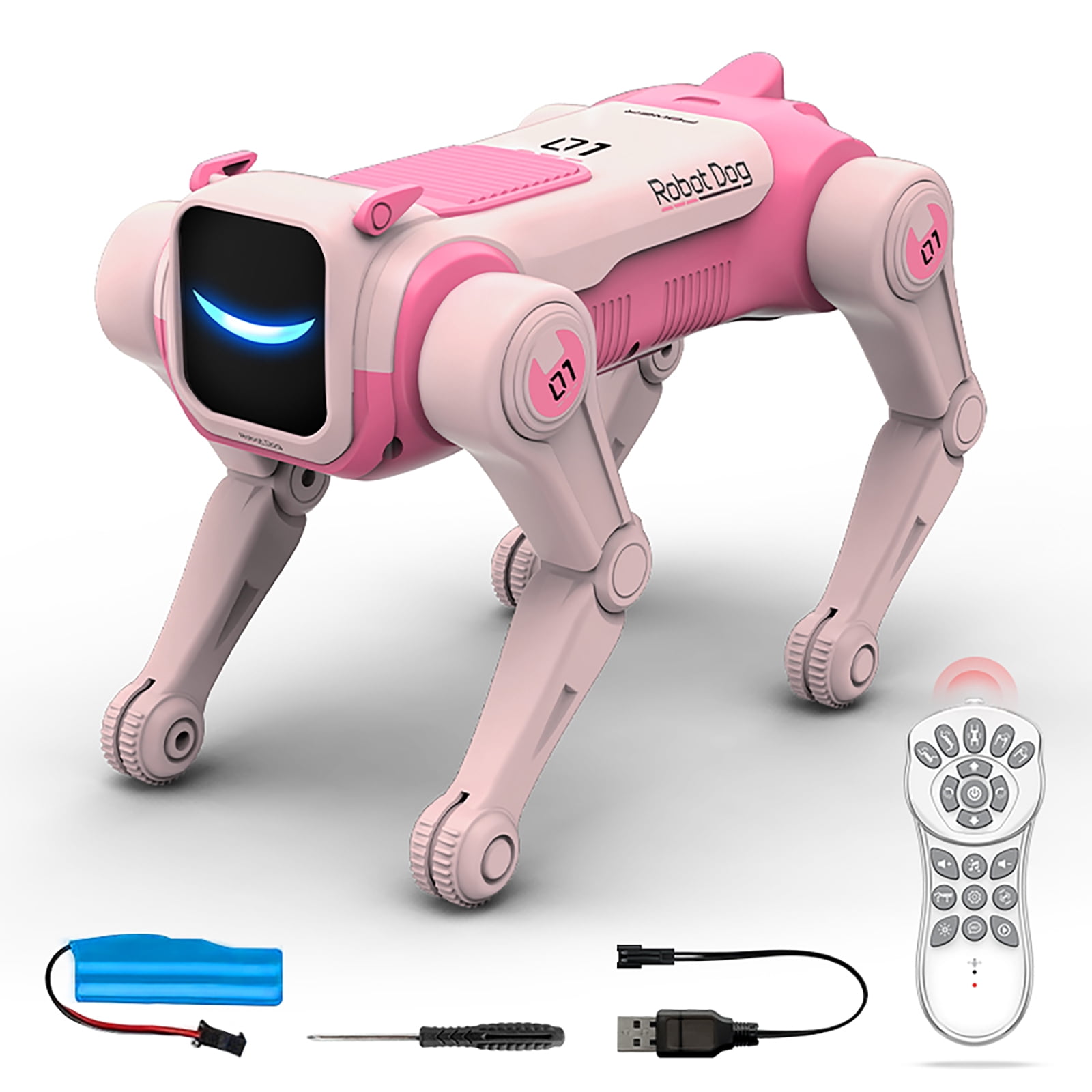DAMMYTY Smart Robot Dog for Kids, Programmable RC Interactive Pet Toy with Voice Control (Pink) e3z4e