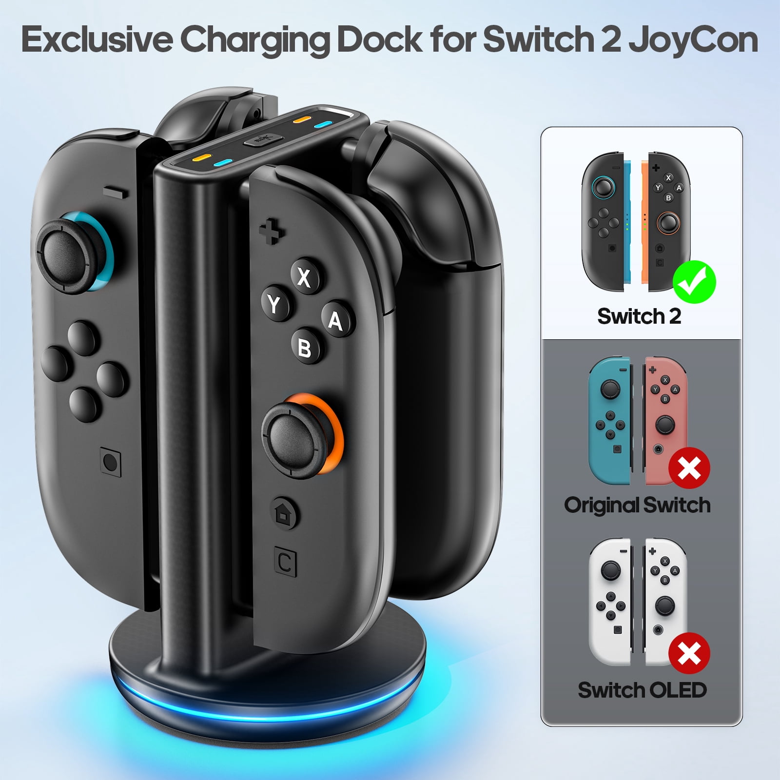 Kytok Switch 2 Joy-Con Charging Dock Station with Magnetic Bi-Directional Design and 9 RGB Lighting Modes (4-in-1) 0094x