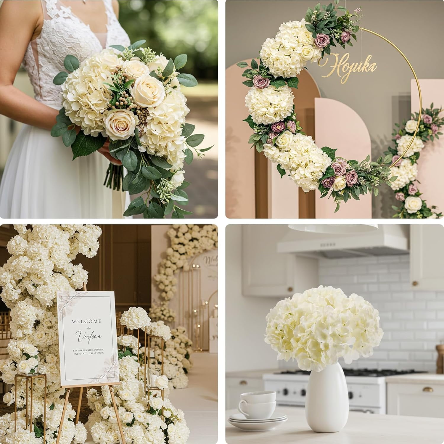 Auihiay Artificial Hydrangea Flowers for Wedding Decor and DIY Floral Arrangements (Champagne, 10-Pack, 7 in Blooms) 1koj6