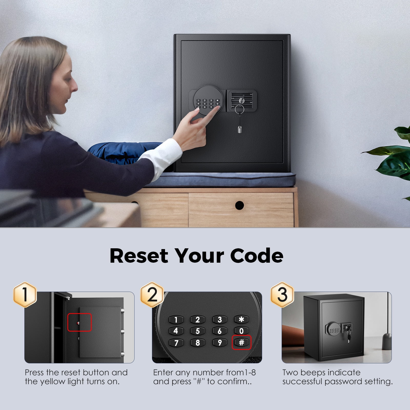 SRWTRCHRY Electronic Security Safe Box for Home and Office, Heavy-Duty Steel Construction with Digital Keypad and Emergency Keys (Black, 2.0 Cubic Feet) hzqff