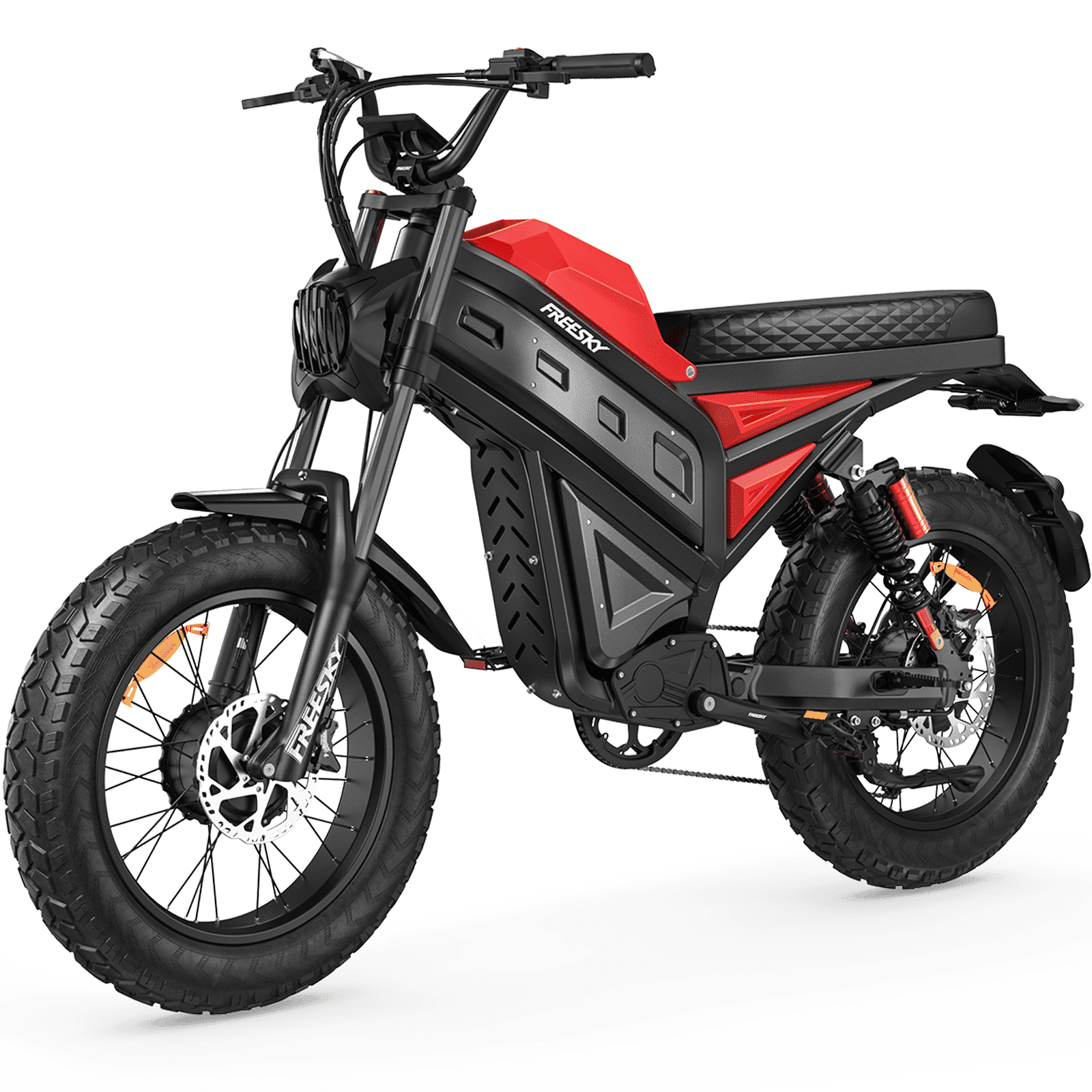 FREESKY Cheetah Dual Motor Electric Bike, 4000W AWD All-Terrain E-Bike with Full Suspension (Red, 20 in Fat Tires) 5wgs0