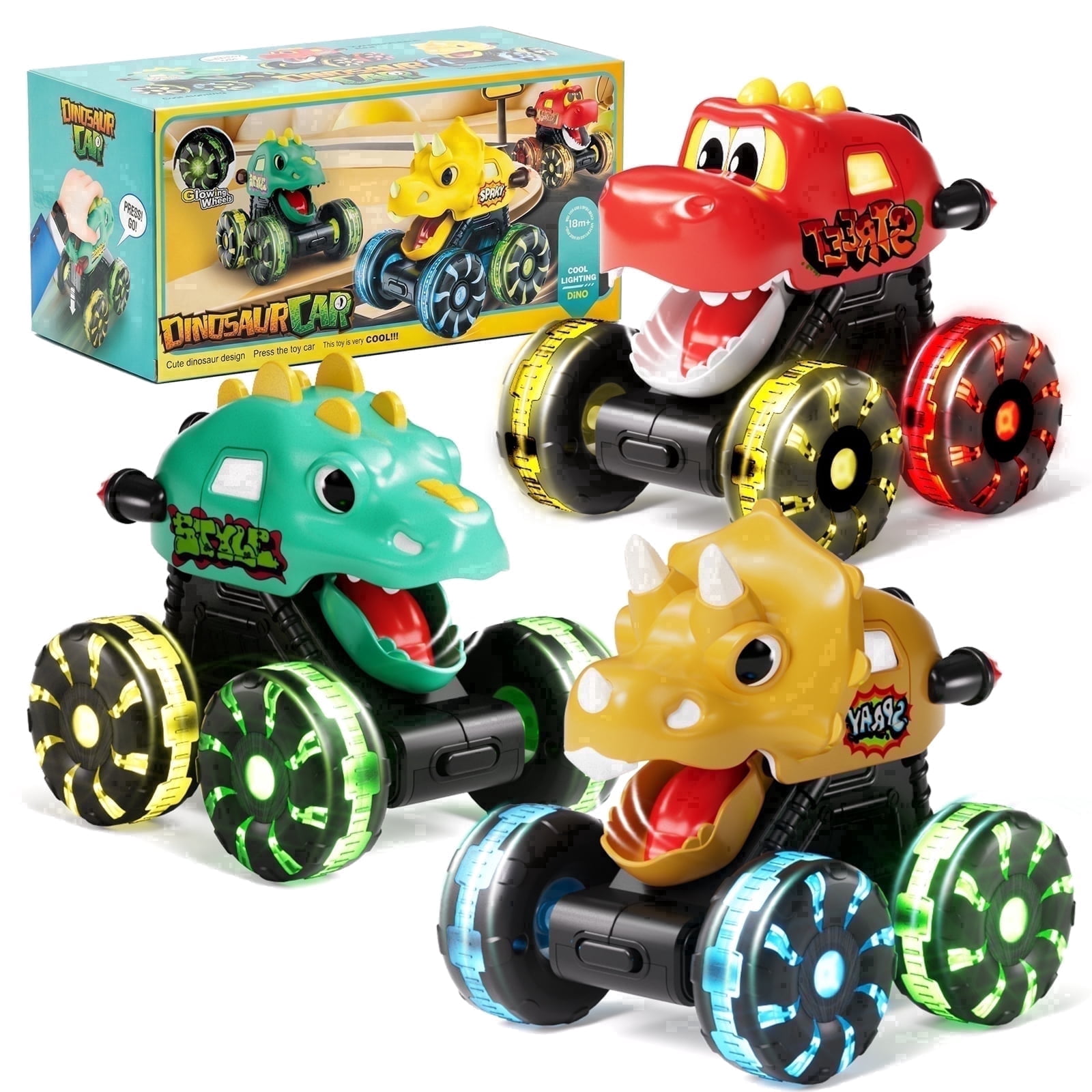 Dimoarch Dinosaur Press & Go Truck Set with LED Wheels (3 Pack) 5yni2