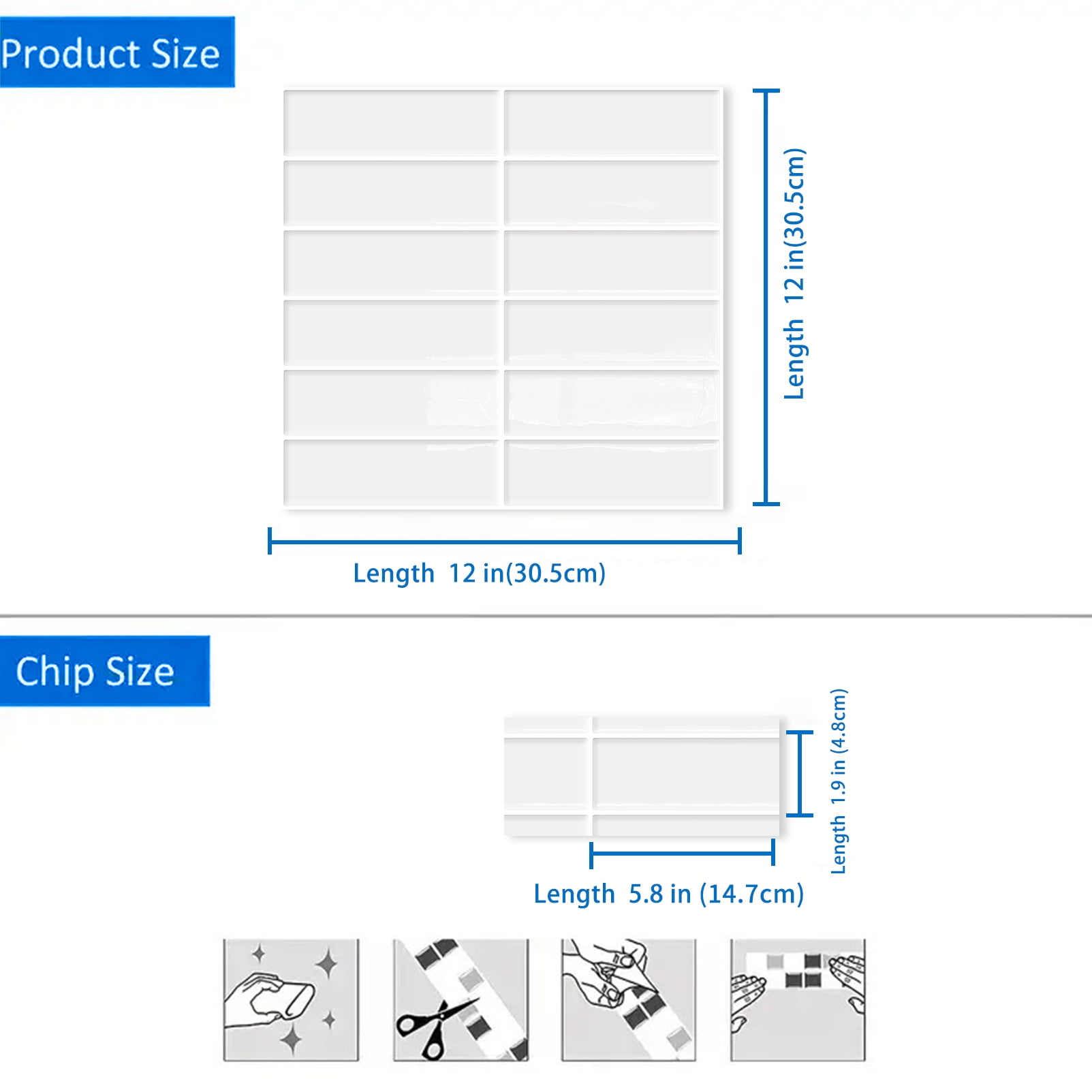 DEWOO Peel and Stick Backsplash Wall Tiles, Extra Thick 3D Adhesive Panels for Kitchen and Bathroom (White, 10 Pack, 12 in x 12 in) v78c3