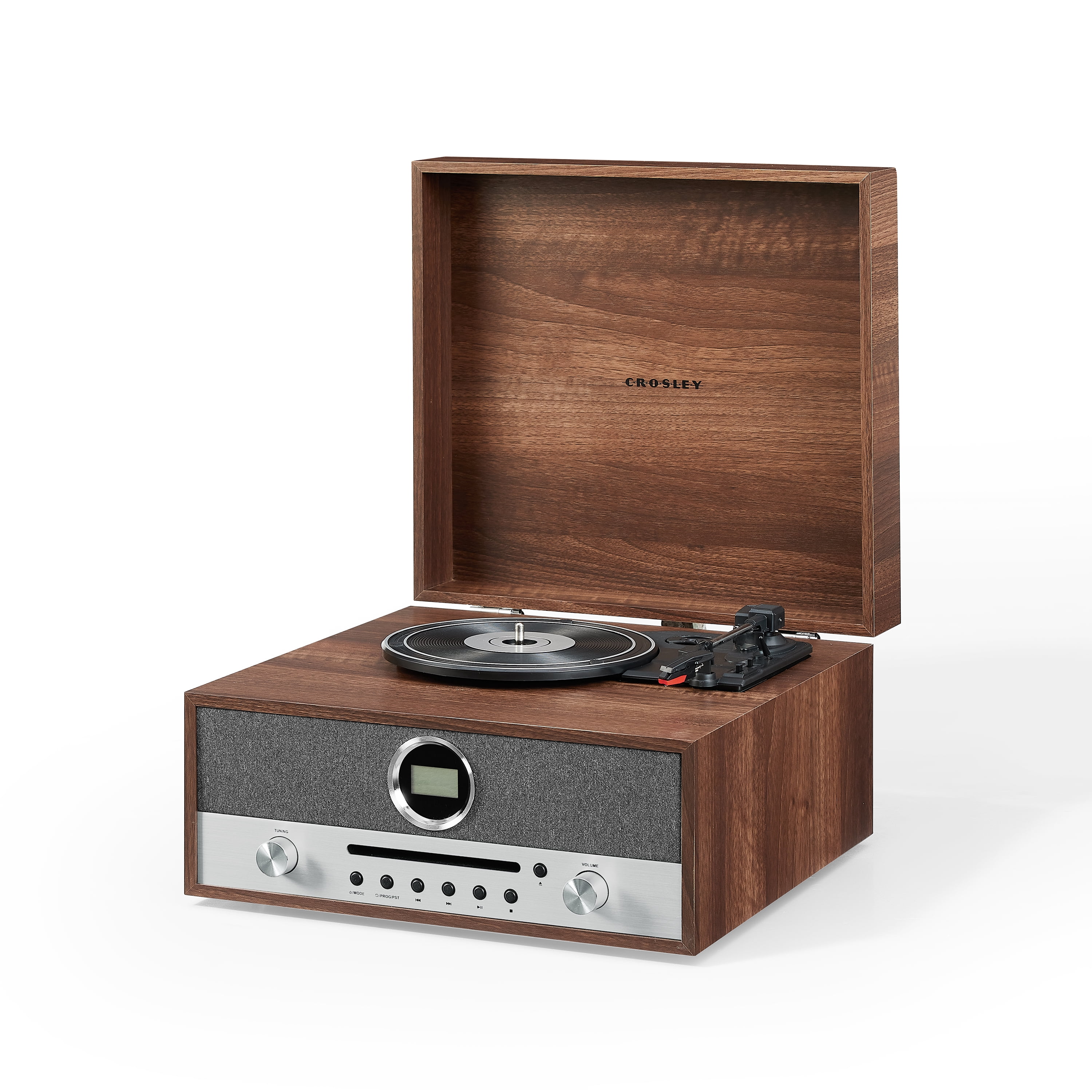 Crosley Nash 7-in-1 Record Player with Bluetooth (Wood, 17.5 in x 13.5 in x 9.5 in) 70vlu