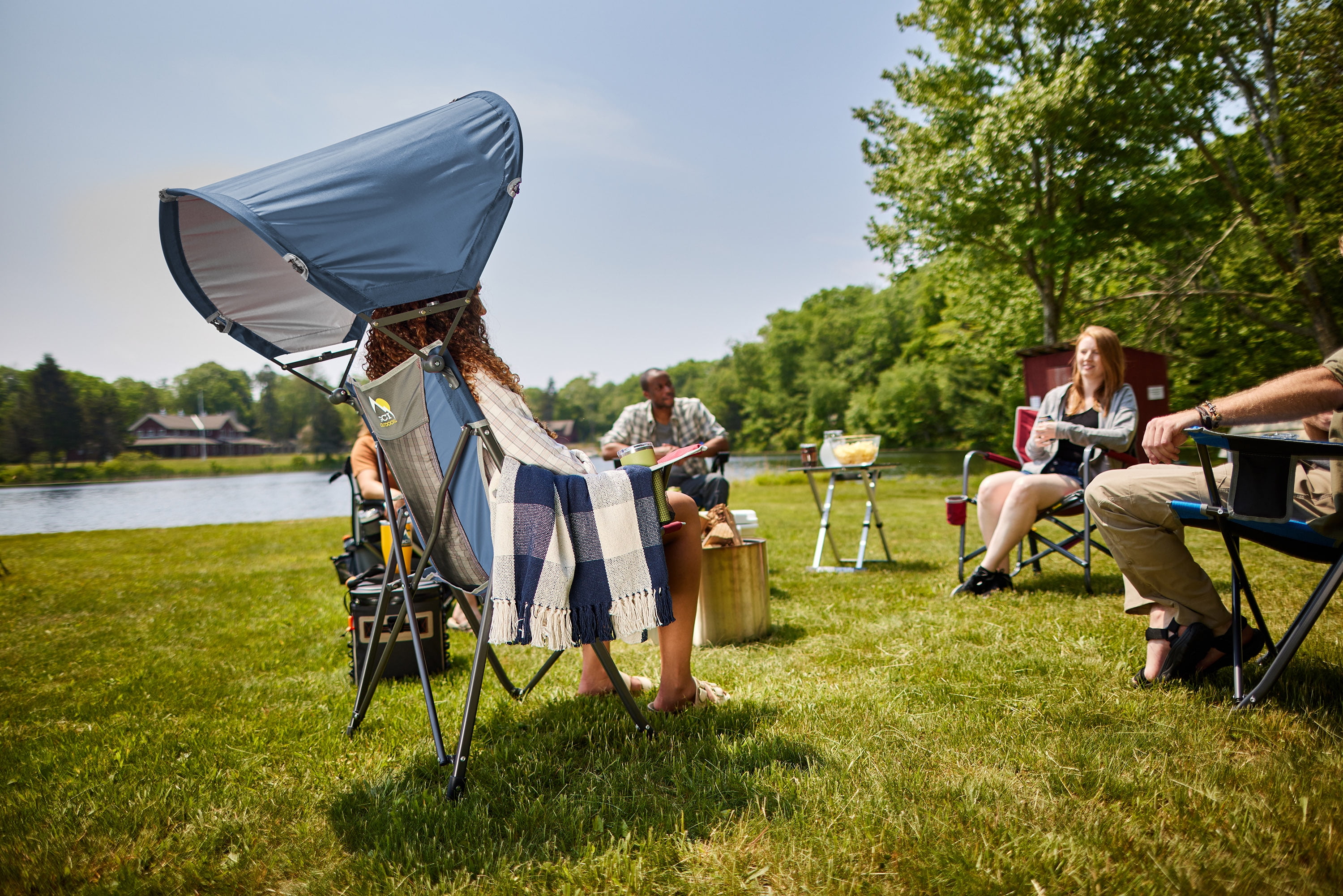 GCI Outdoor SunShade Comfort Pro Portable Folding Canopy Chair (Lichen Blue, 250 lb Capacity) 9klum