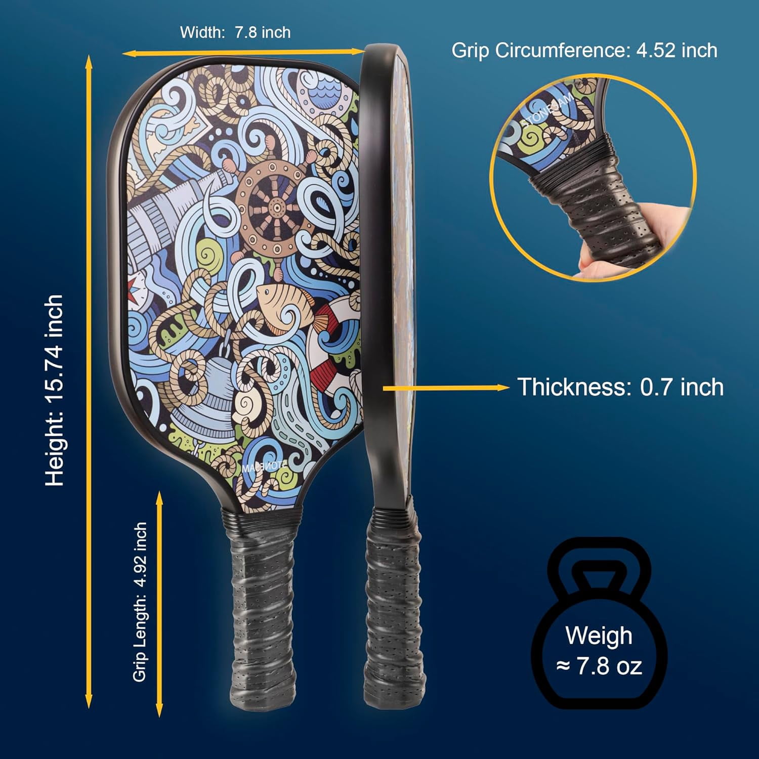 Stonesam Pickleball Paddles Set of 2, Carbon Fiber & Honeycomb Core, Hybrid Control & Power Rackets (Voyager, 2-Pack) 3pqjw