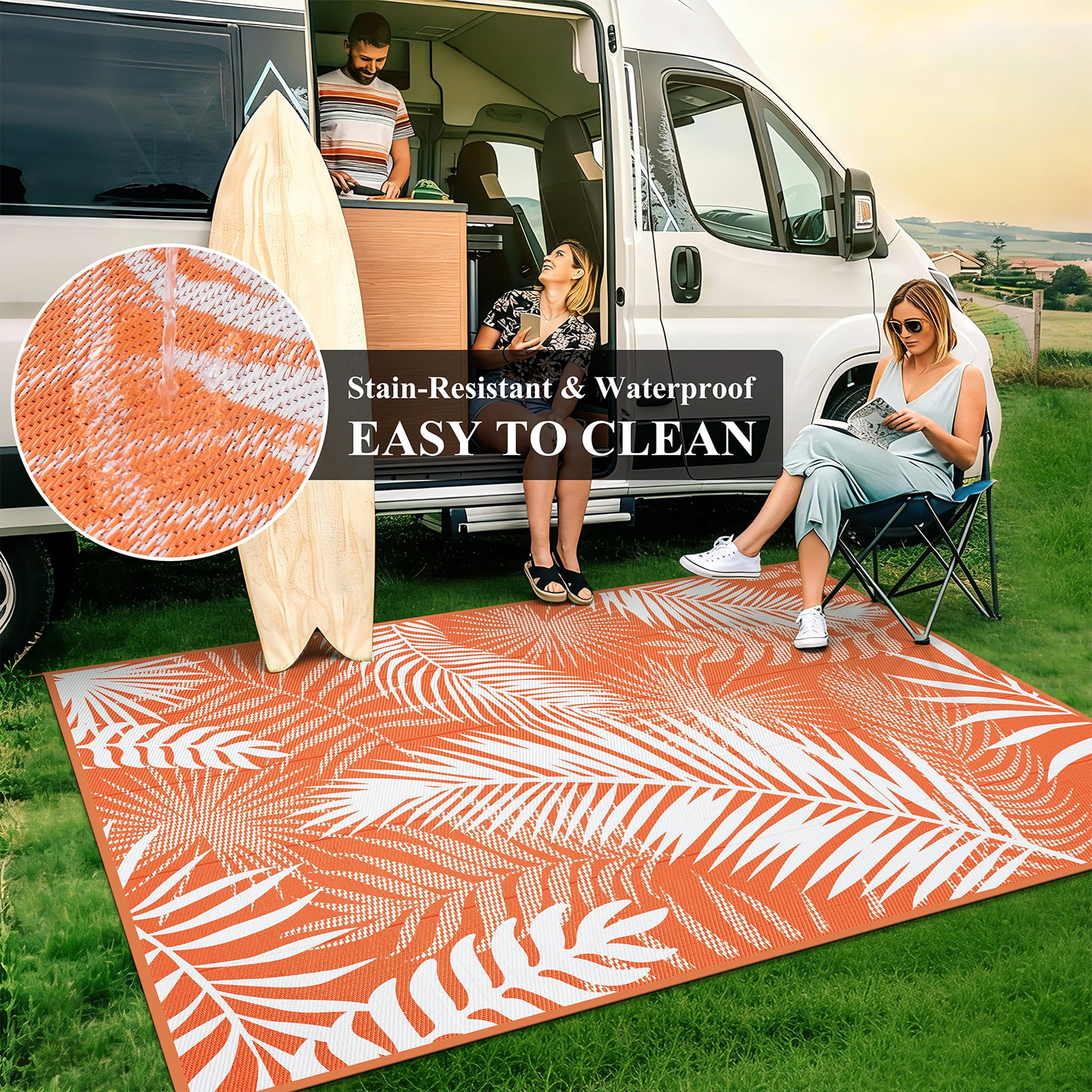 MeyJey Reversible Outdoor Area Rug, Waterproof Plastic Mat for RV Patio and Camping (Orange, 6 ft x 9 ft) 3xi4v