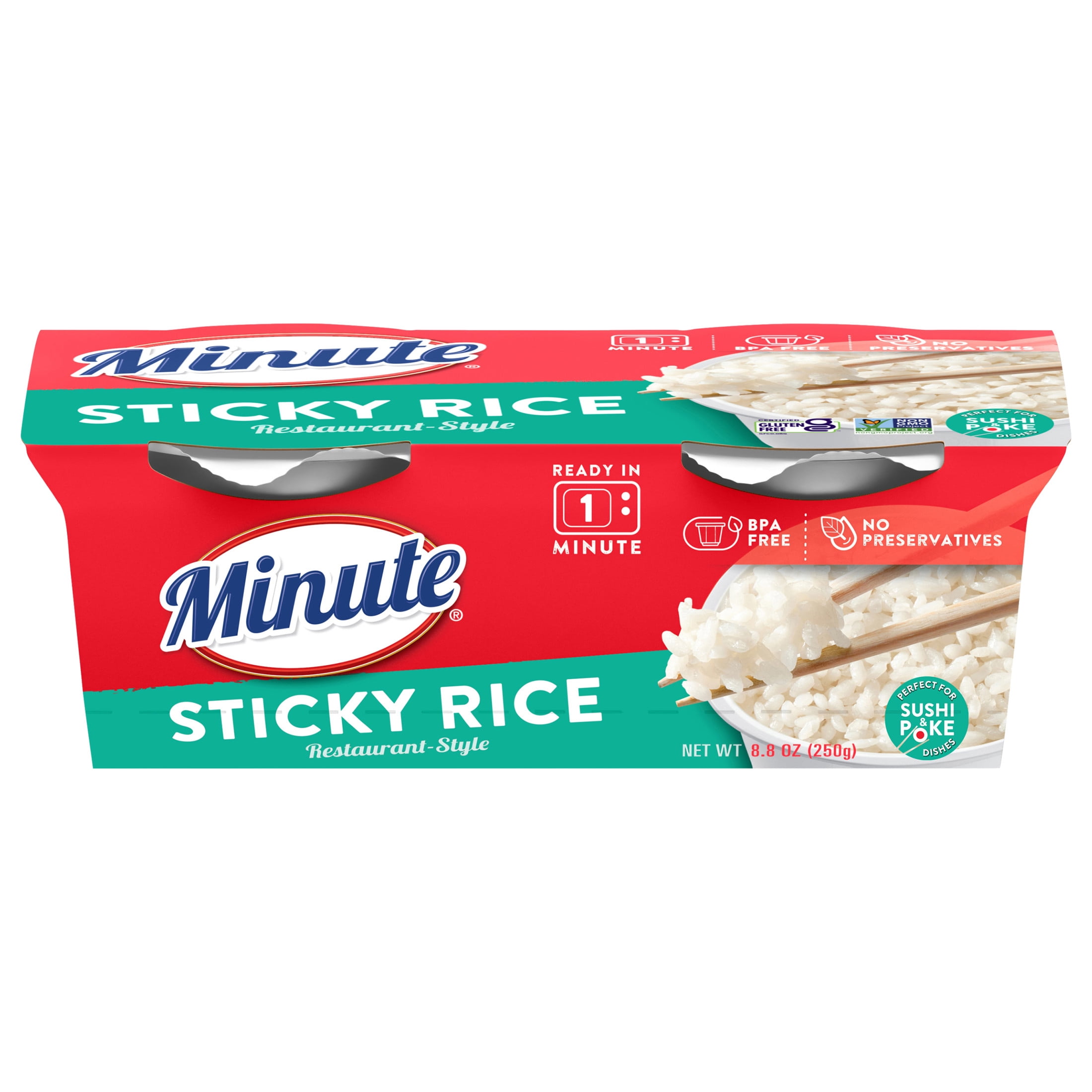 Minute Ready-to-Eat Restaurant-Style Sticky Rice, Microwaveable Rice Cups (White, 8.8 oz Total) p7x2b