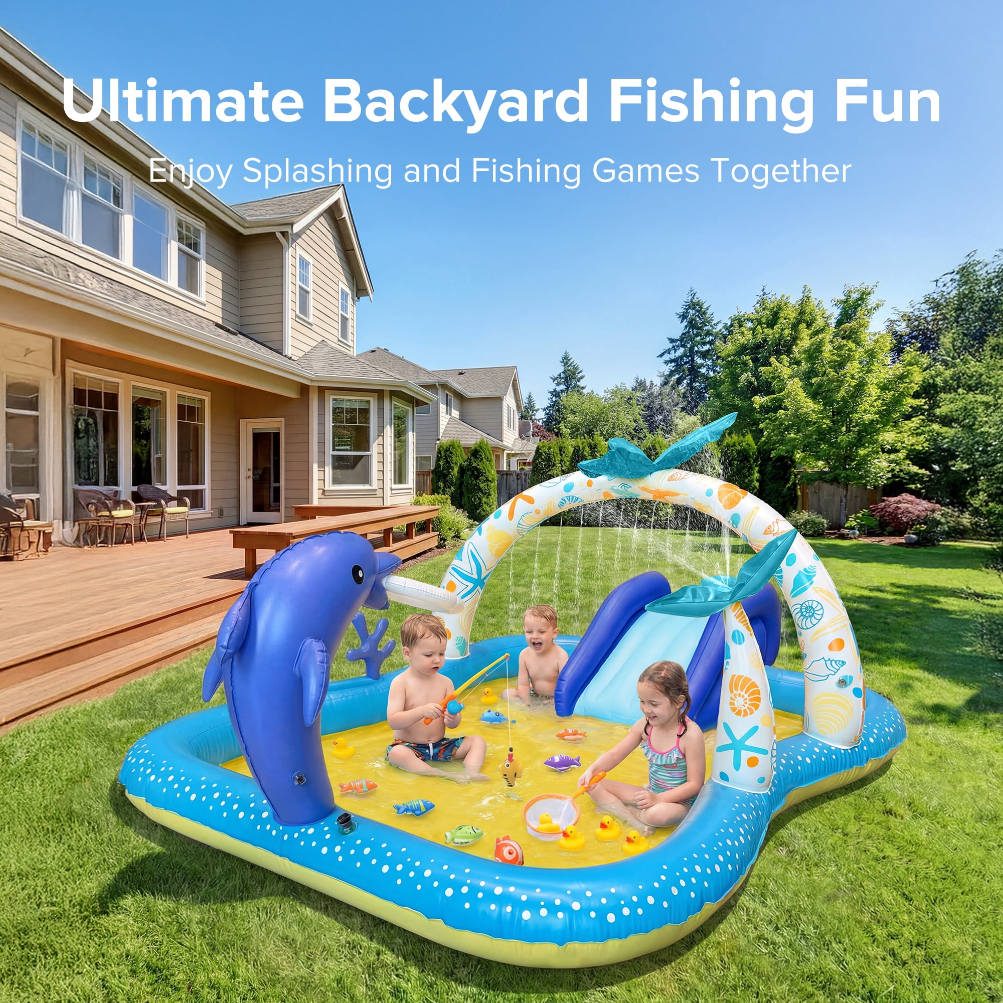 Sable Inflatable Rectangular Swimming Pool for Kids and Family, Durable Outdoor Backyard Pool (Blue, 95 x 75 x 40 in) 76obk