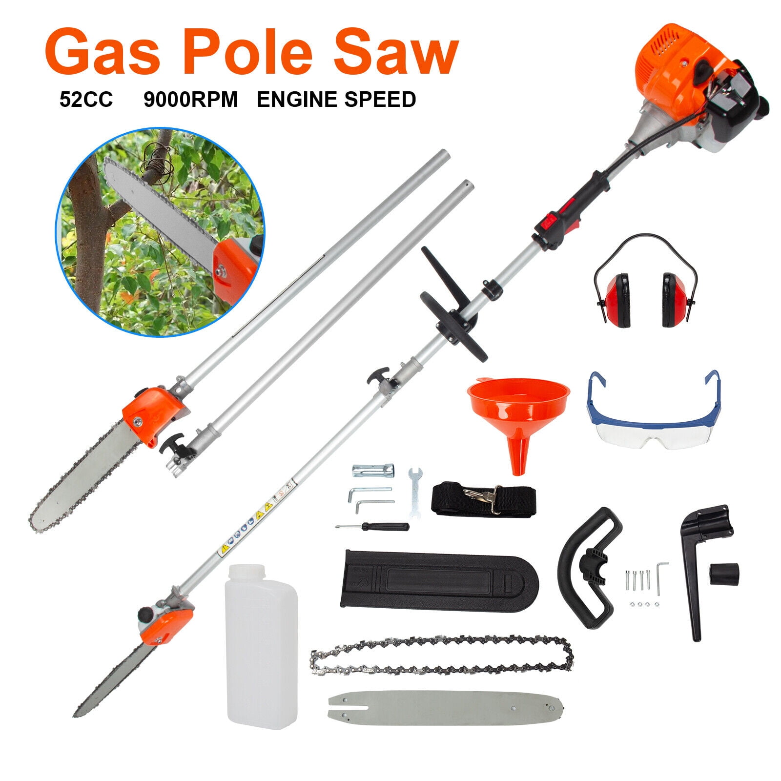 Generic 52CC 2-Cycle Gas Powered Pole Saw (Extendable Tree and Hedge Trimmer, 9.3 ft) y8mft